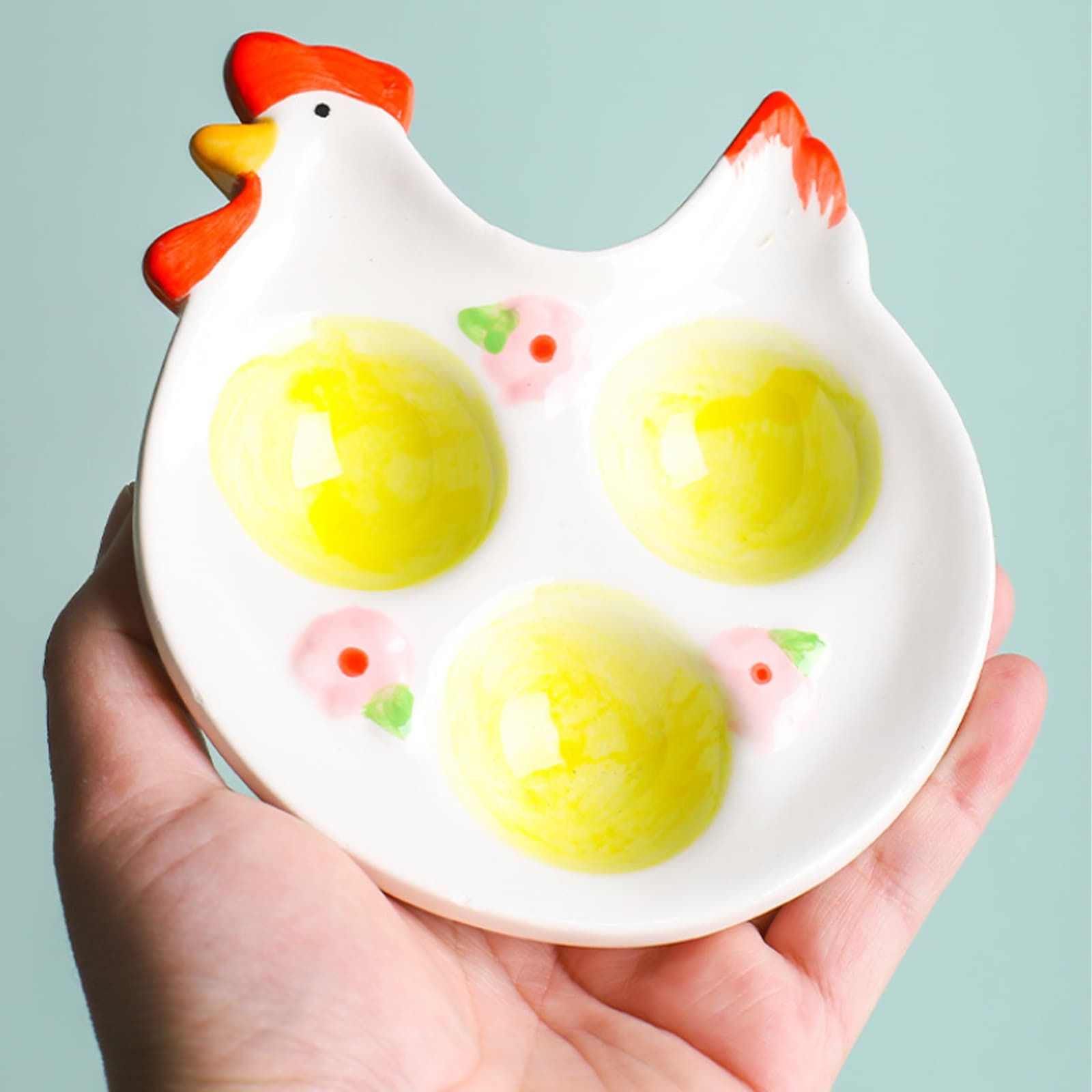JANKOW 3-Compartment Ceramic Egg Tray - Creative High-End Western Dining Serving Tray for Breakfast, Egg Display Plate, Ceramic Art Piece (1 Pcs) - 3