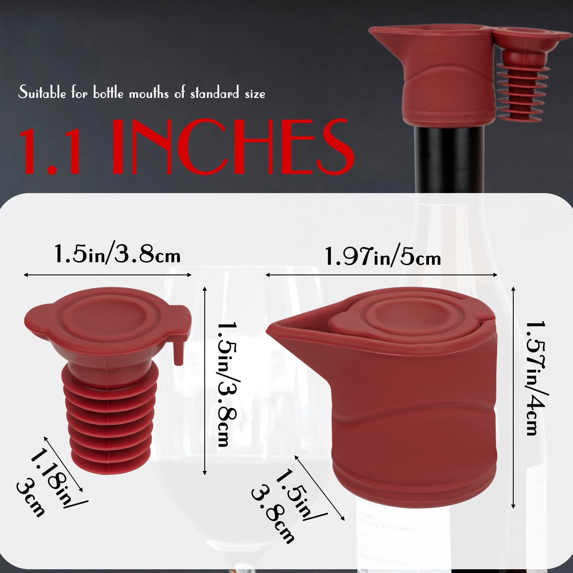 JANKINGS Wine Stopper And Pourer, Sealing Plug Can Be Fixed On The Flow Guide Nozzle for Preserve Freshness(3Pcs Red) - 1