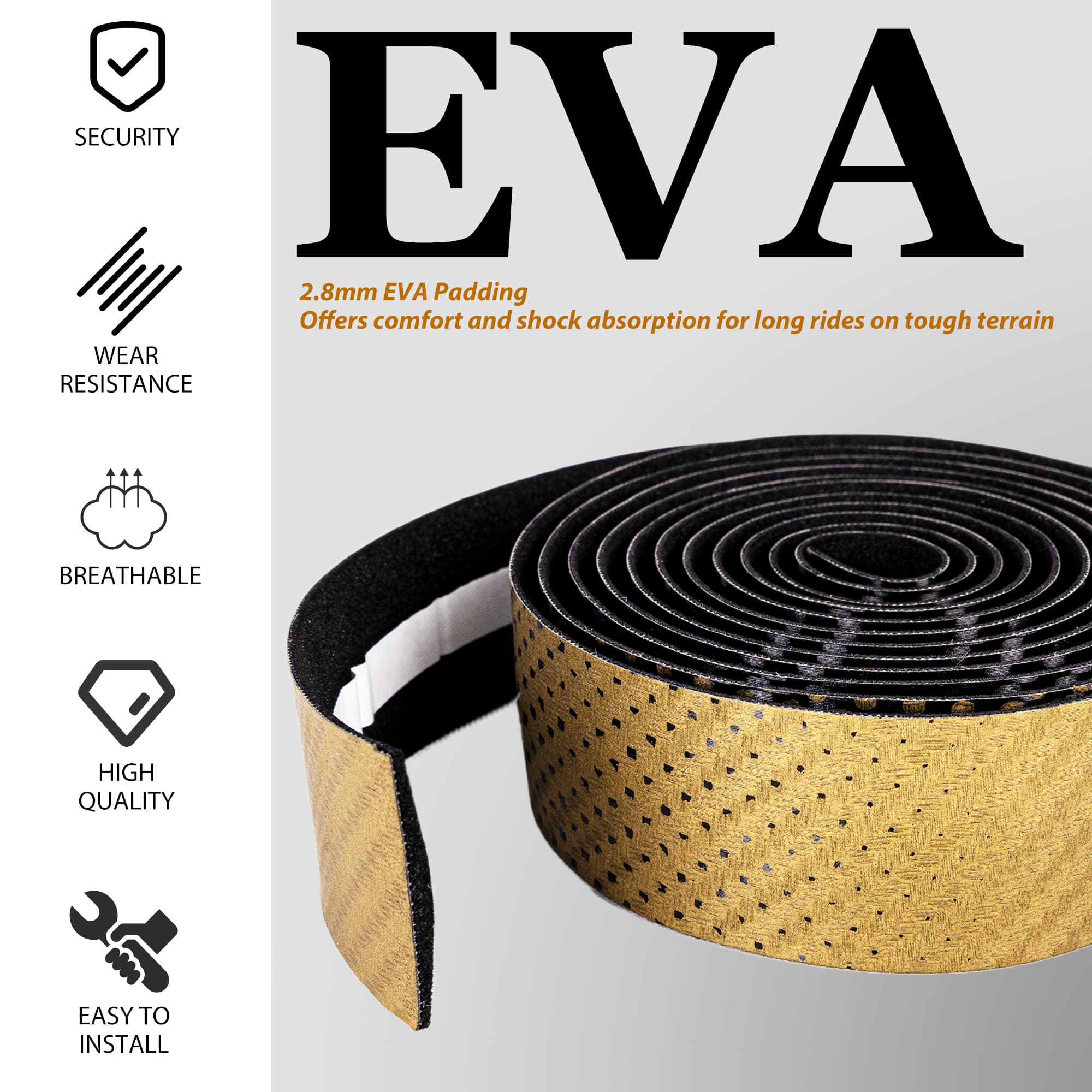 RidingRush Bike Grip Tape Carbon Fiber  (Black & Gold) - PU Leather Non-Slip EVA Handlebar Tape for Road and Gravel Bikes - Lightweight Grip Tape with End Plugs - 3