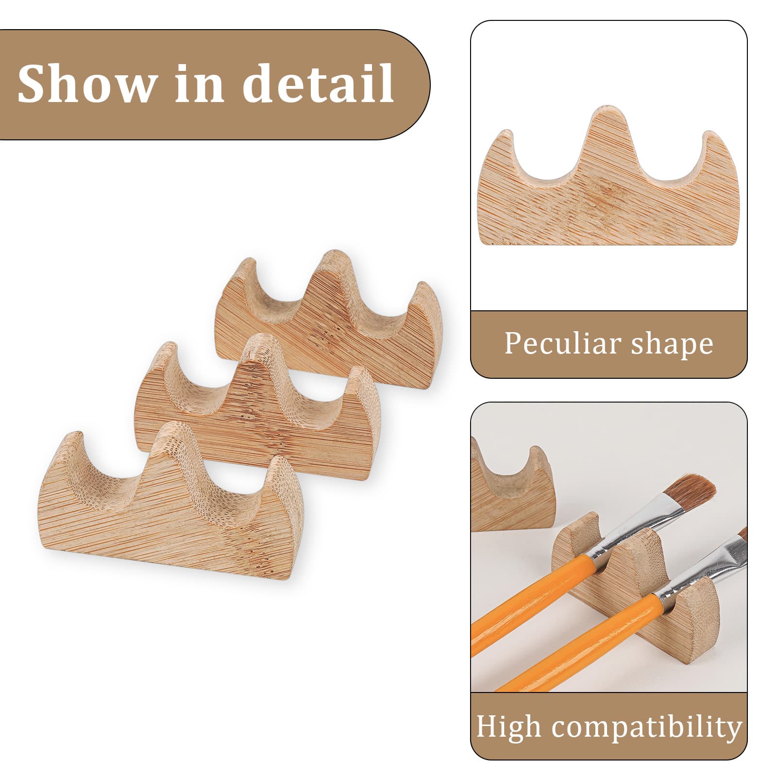 JANKOW 3 Pack Wood Writing Brushes Holder, Calligraphy Writing Brush Rack, Wooden Pen Rack Rest Stand for Writing Painting Brushes - 2