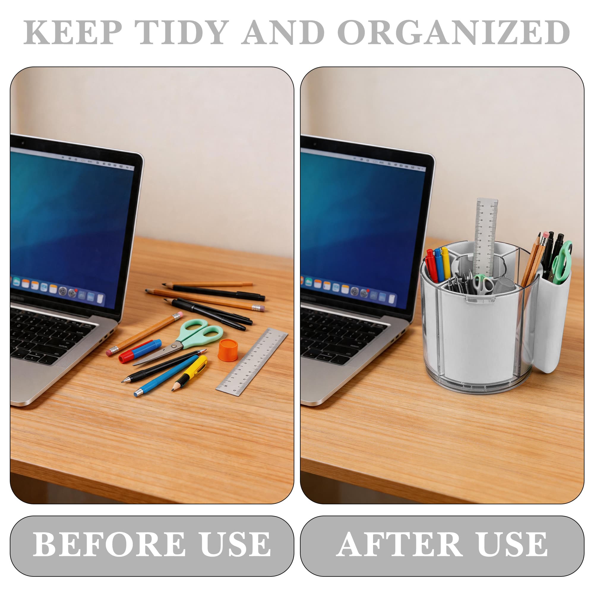 ReignSword 360° Rotating Pen Holder, Expandable 5-9 Slots Desk Organizer, Clear Detachable Pencil Cup Caddy, Aesthetic Desktop Supplies for Office Home (White) - 3