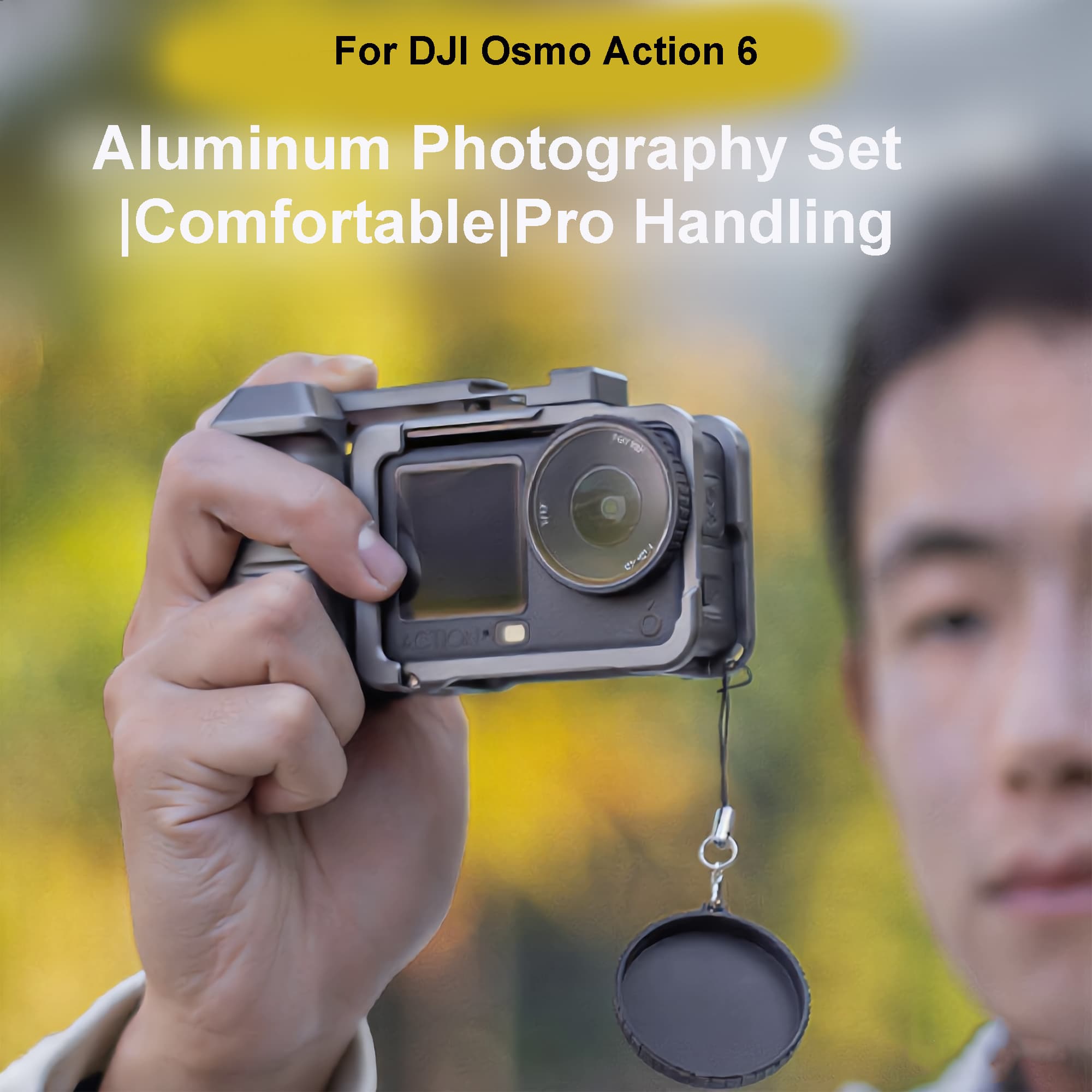 RidingRush Cage for DJI Osmo Action 6, Aluminum Camera Frame with Side Handle Grip, Quick Release Mount, Cold Shoe and 1/4" Thread for Vlogging and Handheld Shooting - 3
