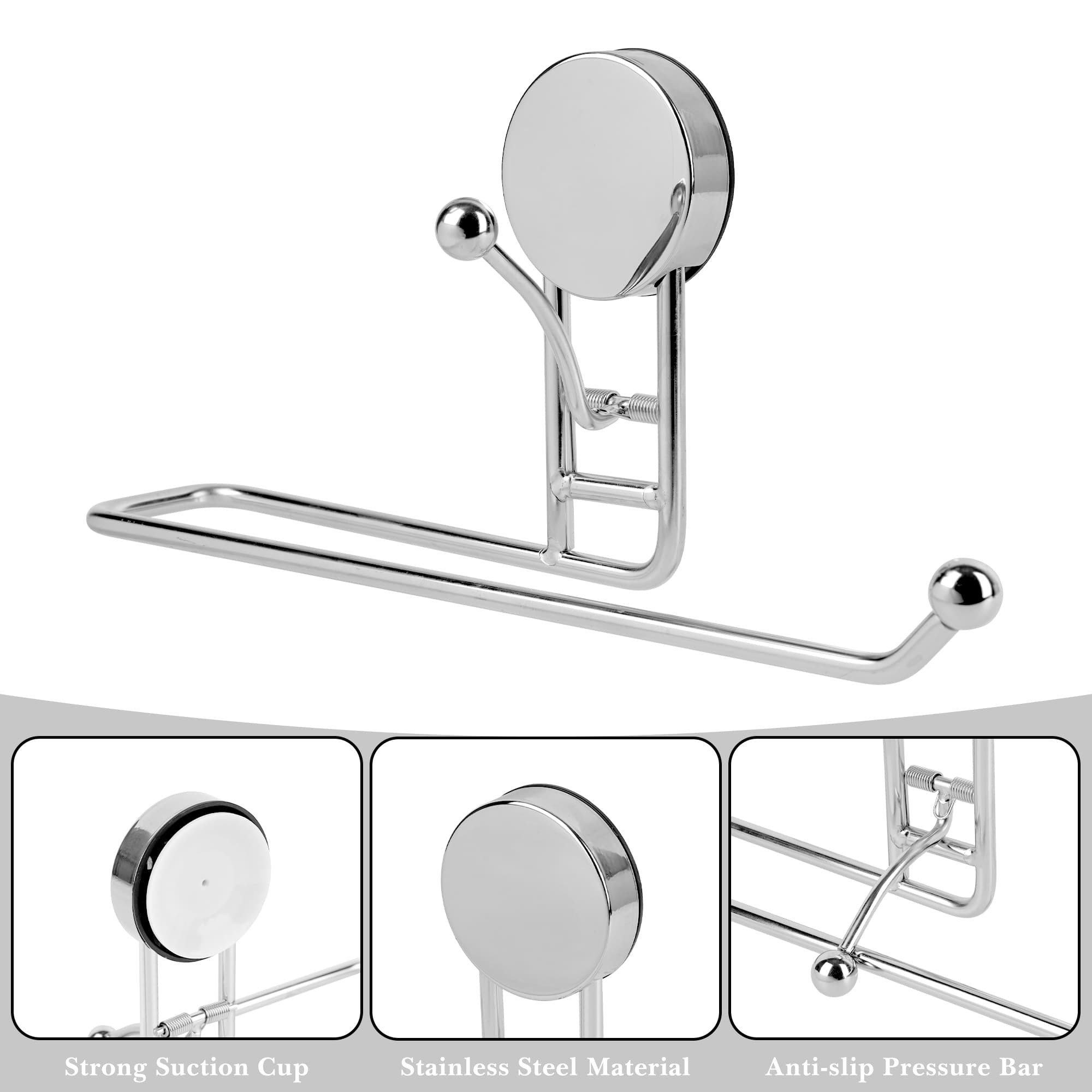 ReignSword Suction Cup Paper Towel Holder, Stainless Steel Removable Towel Roll Rack for Under Cabinet, Kitchen Bathroom RV Wall Mount (Silver) - 3