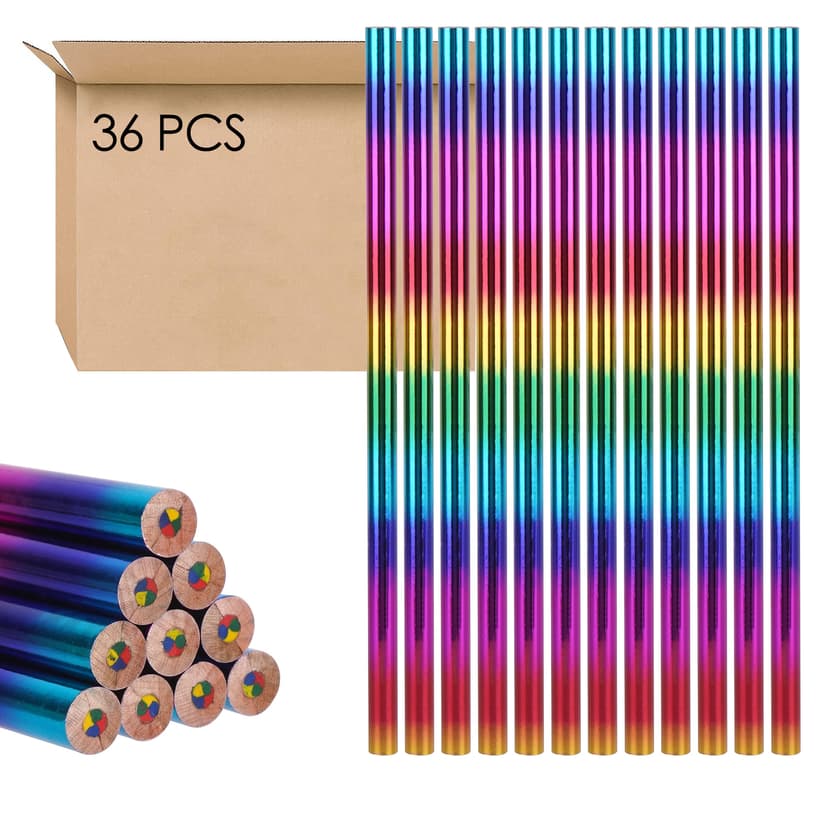 JANKOW Rainbow Pencils Bulk, Rainbow Colored Pencils Bulk,(NOT pre-sharpened), 4 Color in 1 Rainbow Colored Pencils Art Supplies, Coloring Pencils, A Good Gift