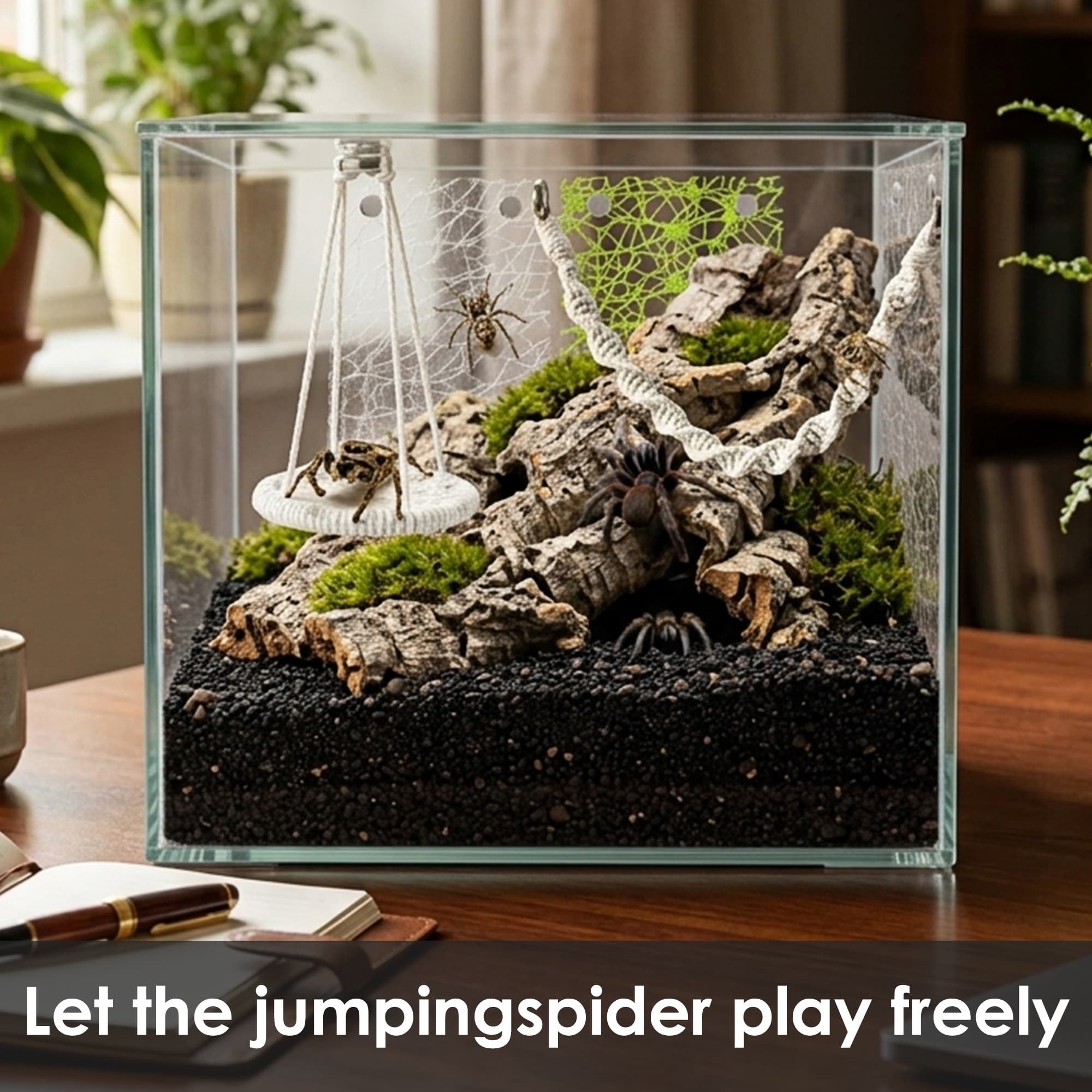 ReignSword 6 Pack Magnetic Jumping Spider Rope Bridge Set, Soft Cotton Rope Spider Climbing Bridge for Enclosure Habitat, Jumping Spider Tank Accessories for Molting Perch & Terrarium Decor - 2