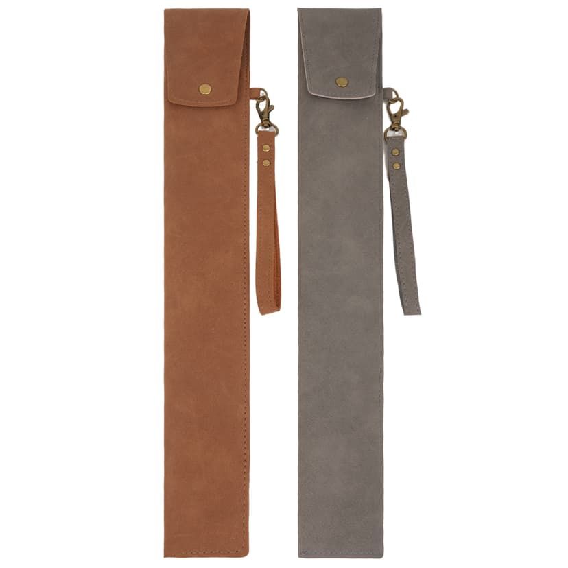 2 Pack Drumstick Storage Bag - Premium PU Leather Drum Stick Case with Handle (Gray & Brown) - Portable Percussion Organizer for Drummers, Gig/Band Practice Accessories