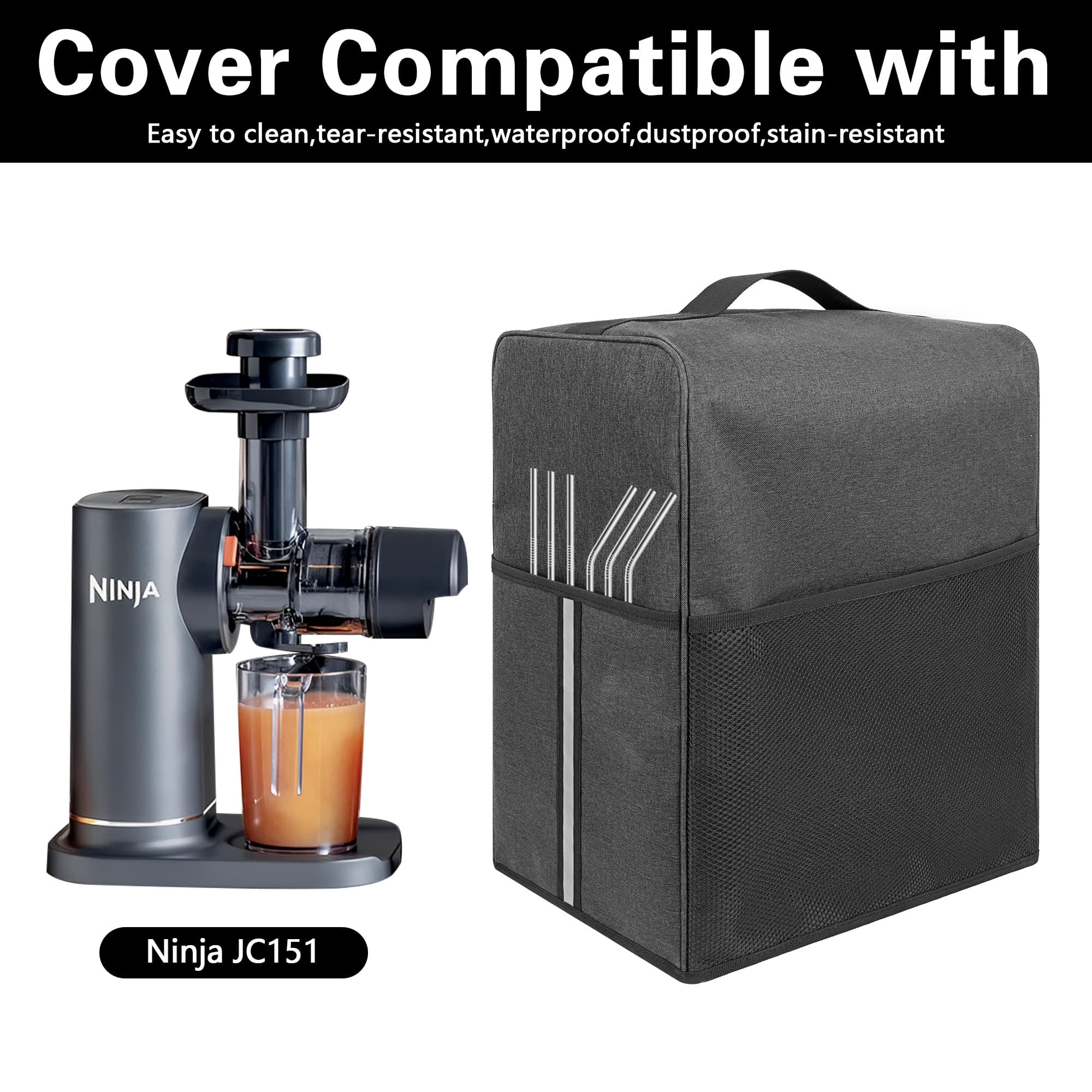 Juicer Cover, Waterproof and Dustproof  Protective Cover Compatible with Ninja JC151 and  Ninja NeverClog Cold Press Juicer, 12.6 "L x 7.9 "W x 15.7 "H - Dark grey - 3