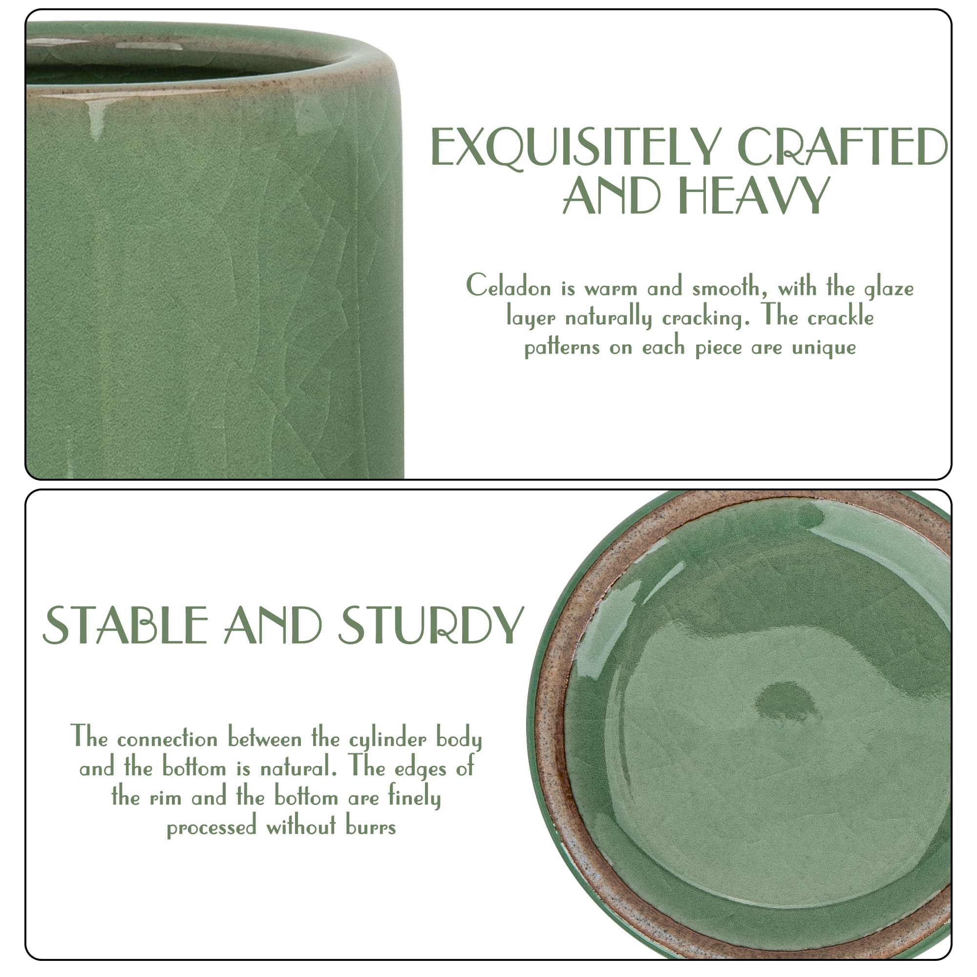 JANKINGS Celadon Ceramic Pencil Holder, Green Crackle-Glaze Pen Cup for Desk, Makeup Brush or Tool Organizer, 1-Pack - 2