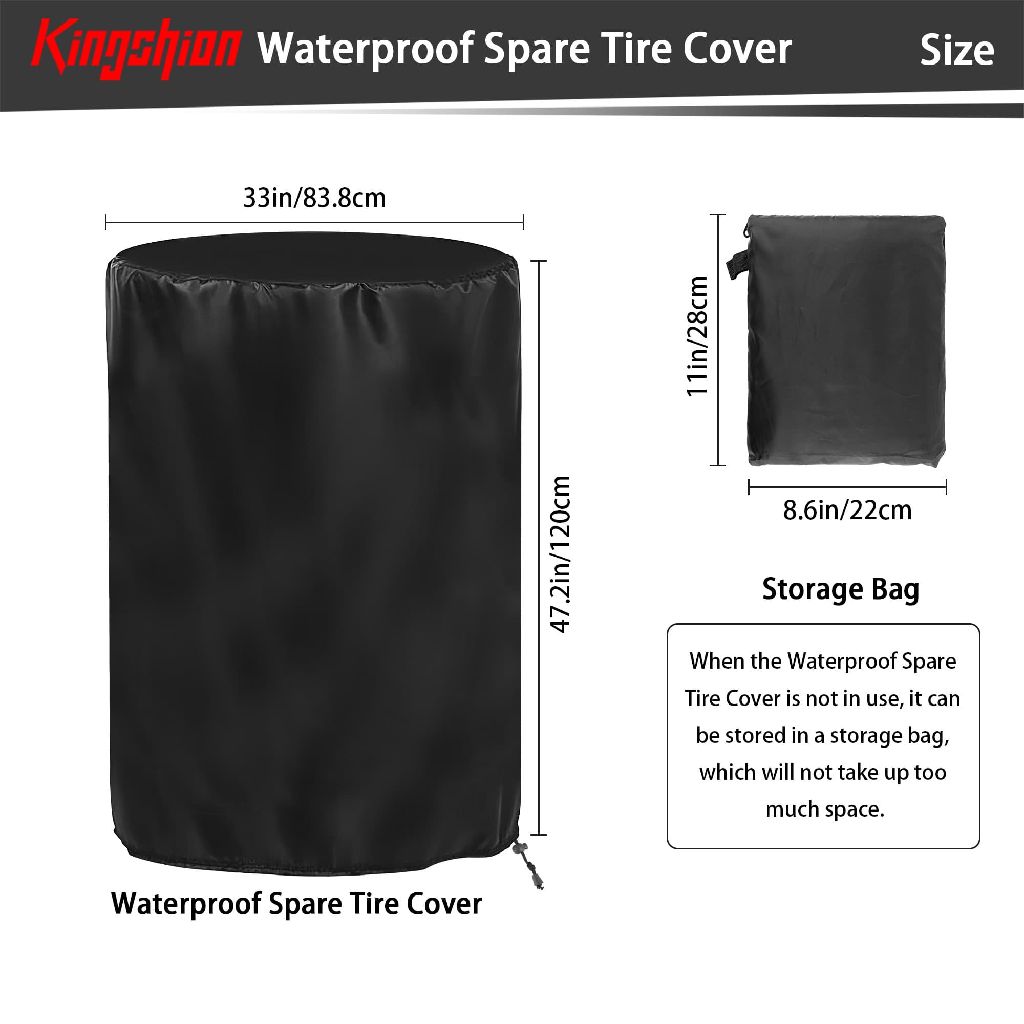 Kingshion Waterproof Spare Tire Cover, 28-33 Inches Large Tire Storage Bags, Seasonal Spare Tire Storage Cover, Used in Trucks, SUV, Trailer Sun Rain Snow Protection, Fit 28-33 Inch Tire Diameter - 2