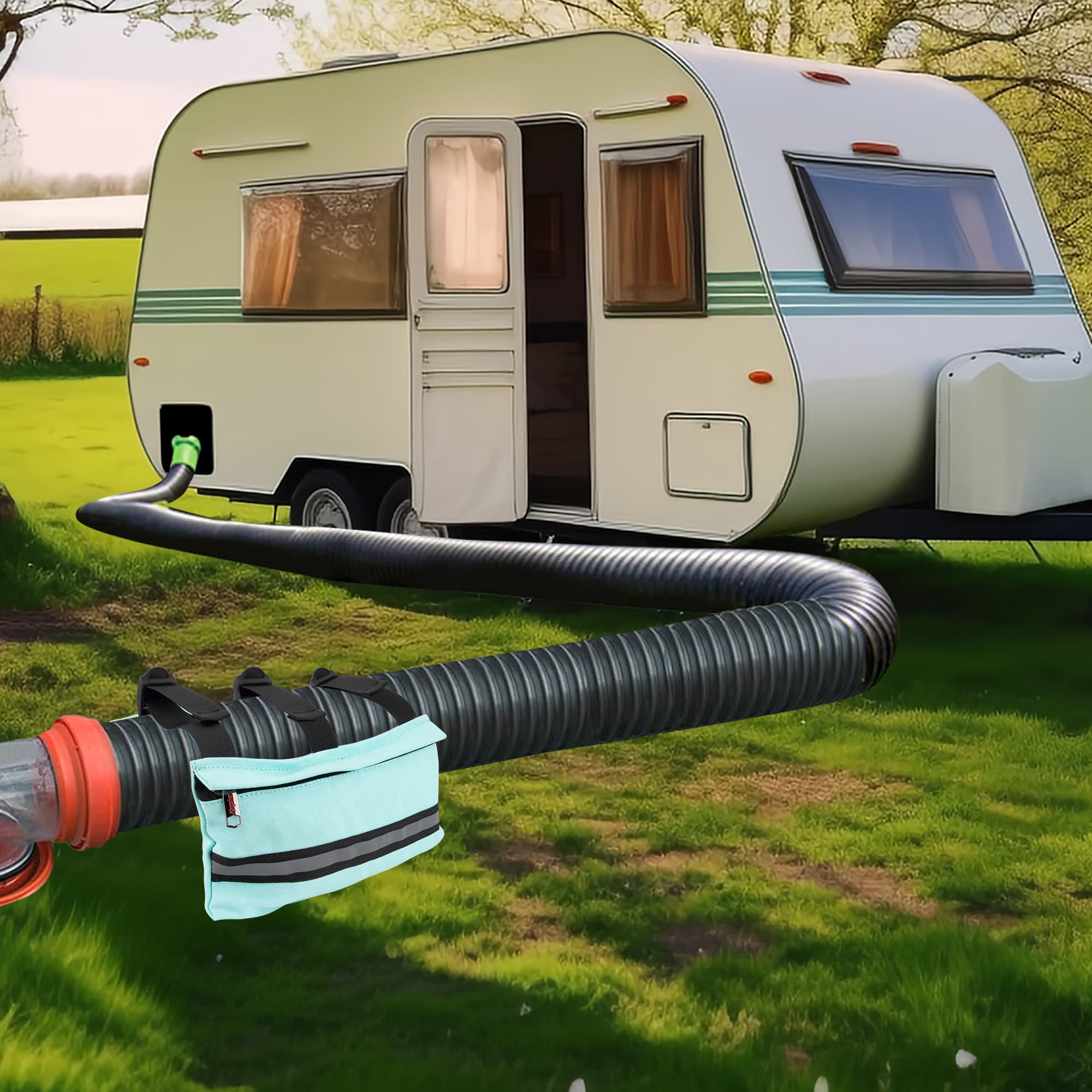 Kingshion RV/Trailers/Camper Sewer Weight Bag,Canvas Sewer Hose Weight Bag with Zipper,Metal Buckle Sewer Hose Support Fastening Device,Reduce Accidental Spillage & Prevent Waste Lines from Dislodging - 5