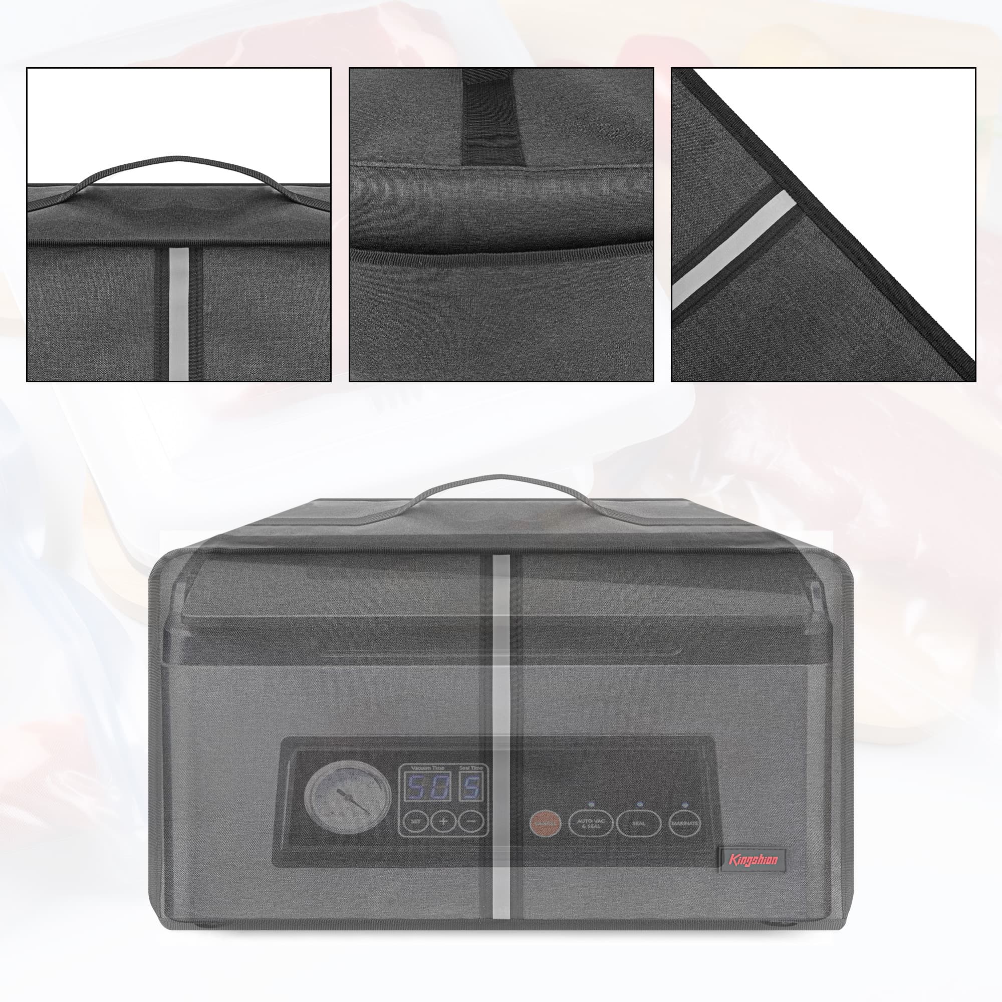 Kingshion Vacuum Sealer Dust Cover with Lateral Pockets Compatible with USV32 Chamber Vacuum Sealer , 15 x 16.1 x 9.8 In -Dark Gray - 3