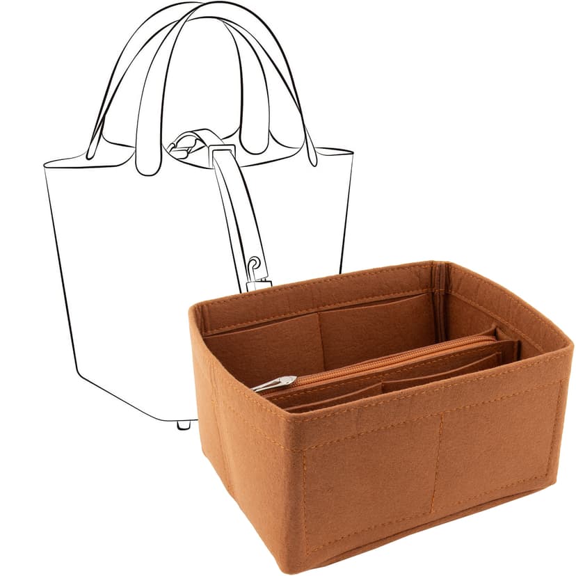 Kingshion Purse Organizer Insert, Felt Handbags Dividers with Zippers, Tote Bag Organizer Fit Picotin 22 Bag, Brown