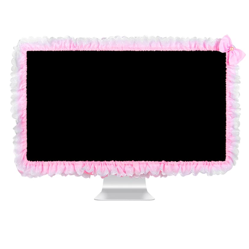 Kingshion 32"-38" Lovely Cute Computer Monitor Cover with Lovely Cute Elastic Pen Pocket Bow-knot TV LCD Screen Monitor Decoration Dust Cover Protector, Lace Fabric- Pink