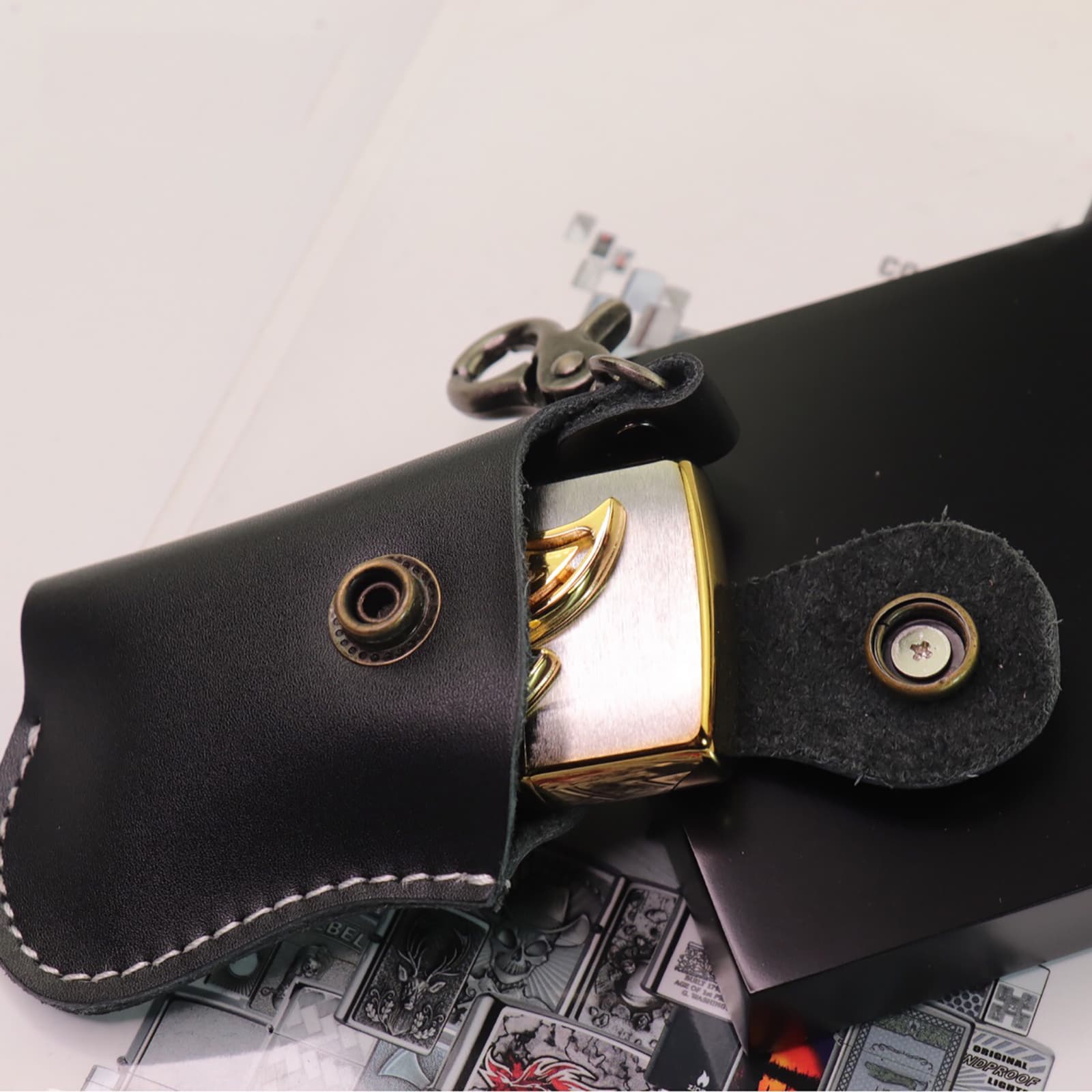 Kingshion Lighter Pouches, Lighter Lighter Pouch, Lighter Cover, Lighter Cover Holder, Compatible with Outdoor Lighter Leather Case, Lighter Leather Bag, Standard Size Lighters, Black - 4