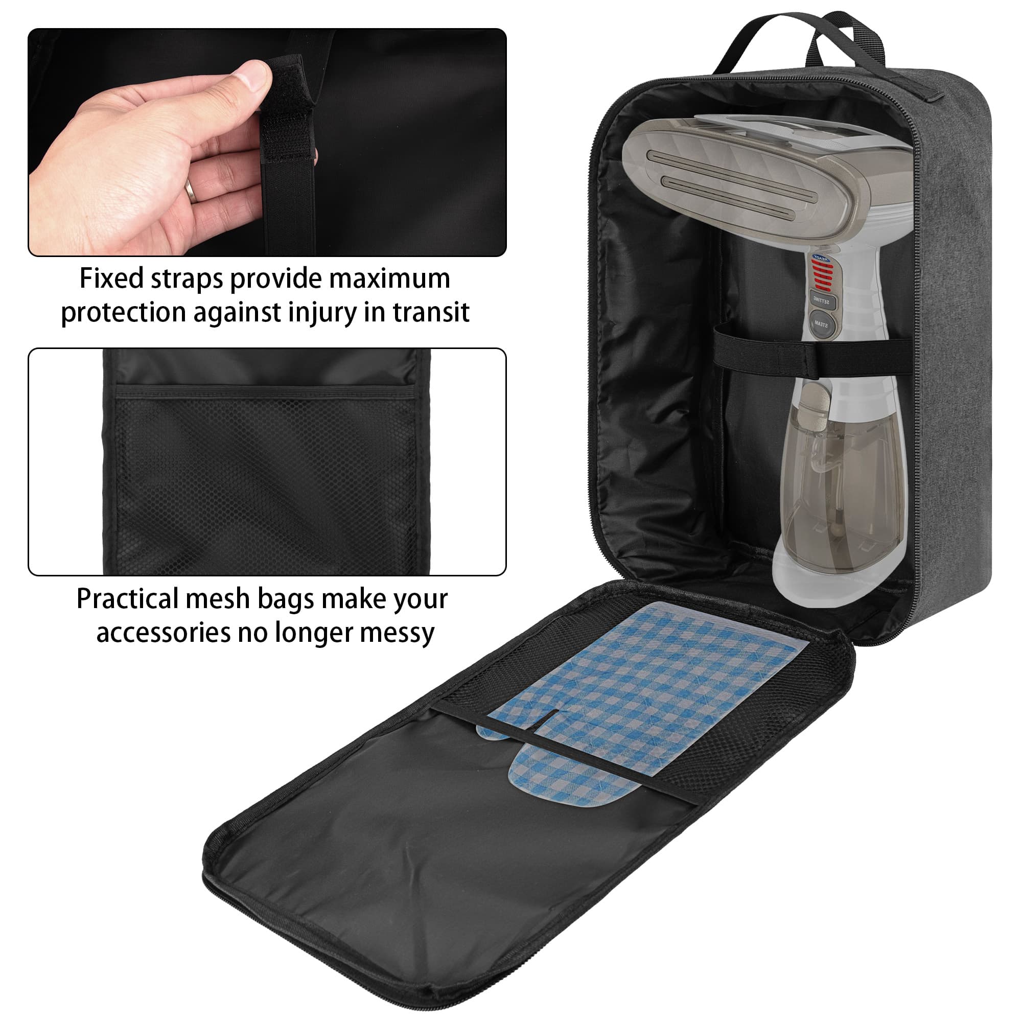 Kingshion Outdoor Portable Steamer Storage Bag Compatible with Conair Hand-held Clothes Steamer, Heavy Fabric Bag with Wrist, Dark Grey (Bag Only) - 3