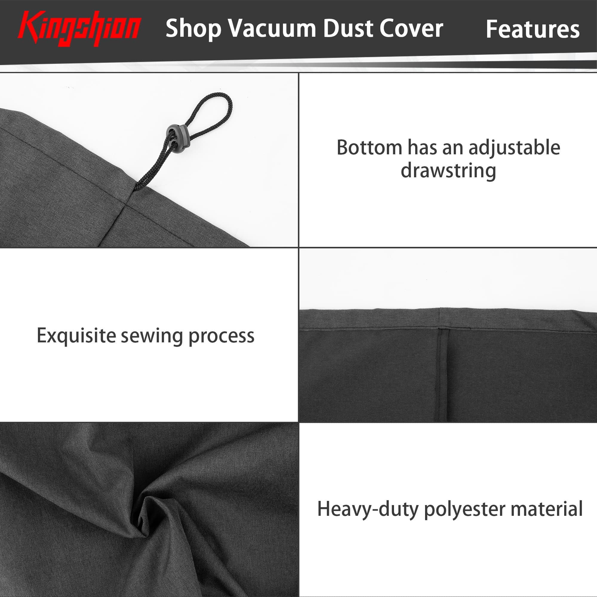 Kingshion Cover for Shop Vac, Shop Vacuum Cover, Heavy Duty Wet and Dry Shop Vacuum Cleaners Dust Cover Compatible with 12-16 Gallon Shop Wet Dry Vacuums - 24''D x 26.5''H (Dark Grey) - 3