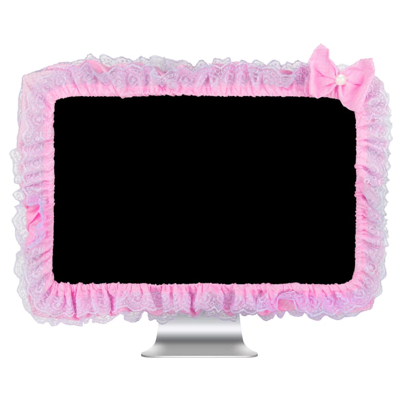 24" Lovely Cute Lace Computer Monitor Cover with Elastic, Bow-knot TV LCD Screen Monitor Decoration Dust Cover Protector, Pink