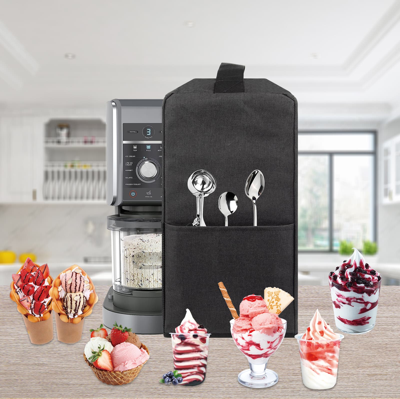 Kingshion Ice Cream Maker Dust Cover compatible with Ninja NC501 CREAMi Deluxe 11-in-1 Ice Cream & Frozen Treat Maker for Ice Cream/Ninja NC301 CREAMi Ice Cream Maker - Dark Grey - 5