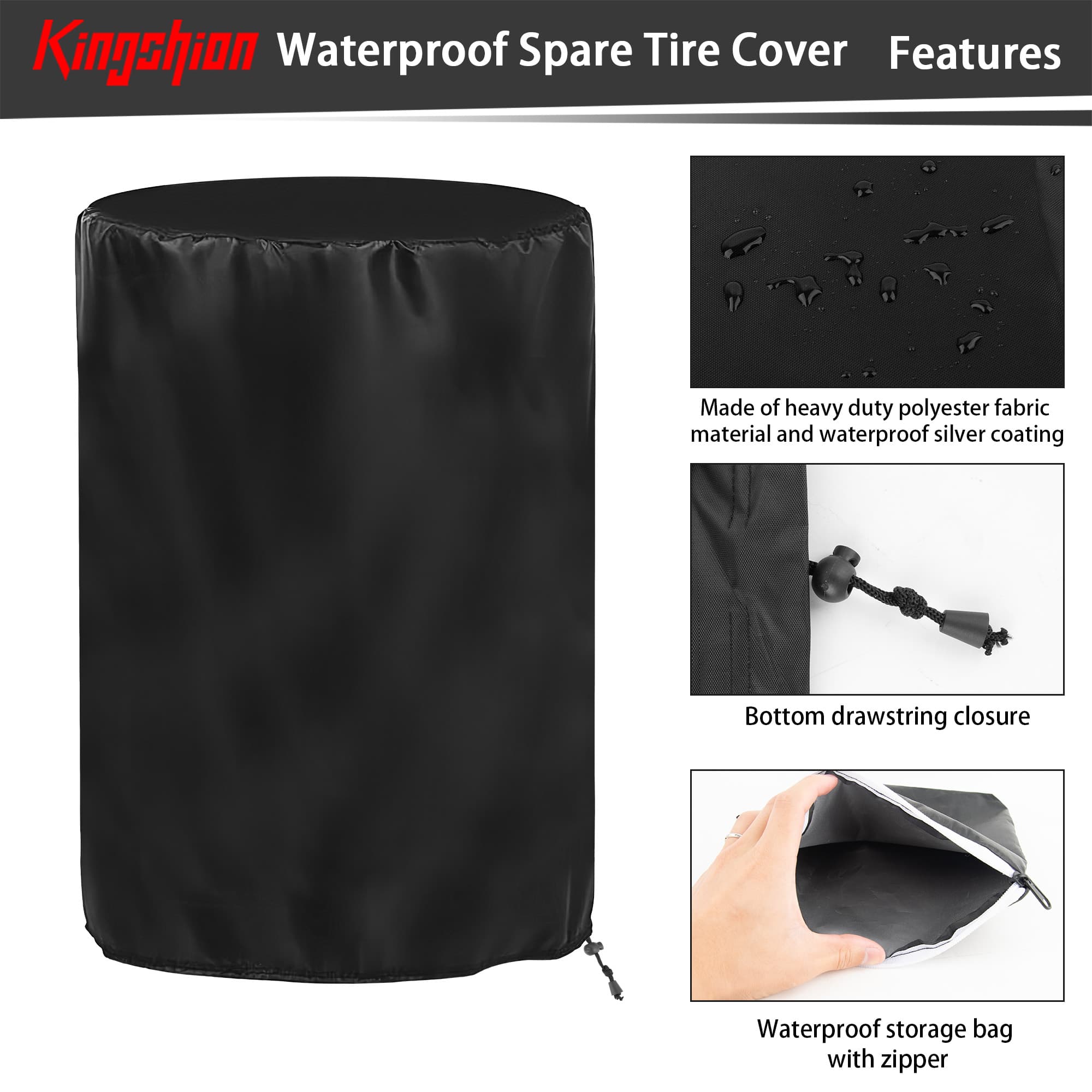 Kingshion Waterproof Spare Tire Cover, 28-33 Inches Large Tire Storage Bags, Seasonal Spare Tire Storage Cover, Used in Trucks, SUV, Trailer Sun Rain Snow Protection, Fit 28-33 Inch Tire Diameter - 3