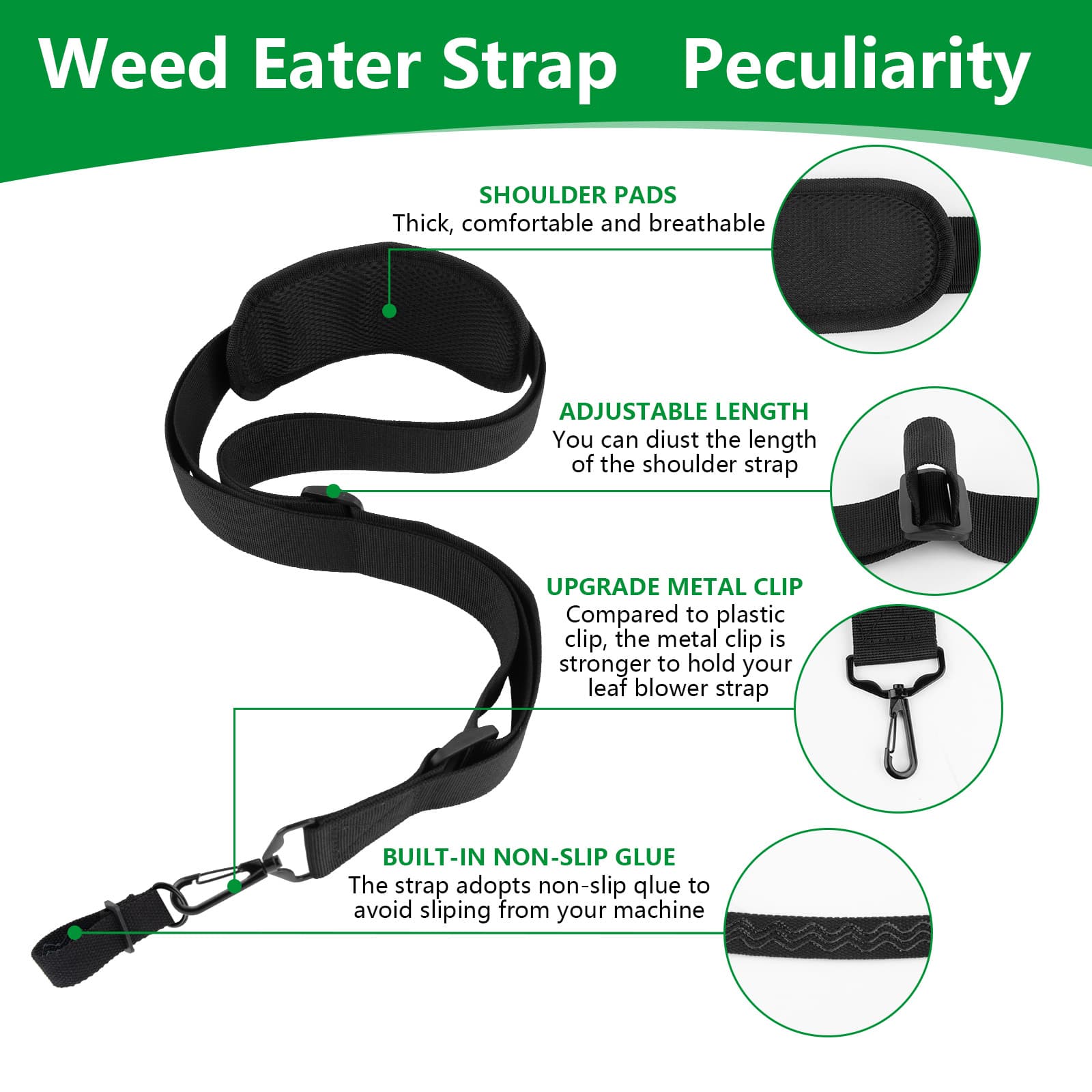 Kingshion Weed Eater Strap, Lawn Mower Shoulder Strap, Comfort-Tech Power Tool Sling Compatible with Greenworks,DEWALT,EGO String Trimmer, Leaf Blower, Shrub Trimmers, Snow Blower, Black - 3