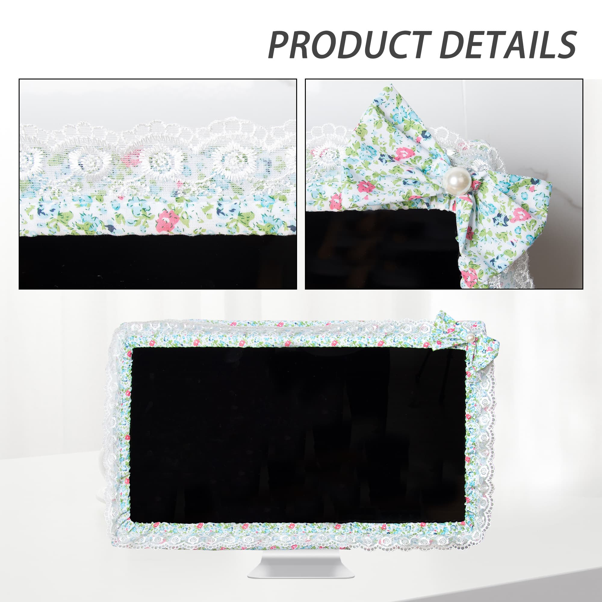 Kingshion 24 - 27 IN Lovely Cute Computer Monitor Cover with Lovely Cute Elastic Pen Pocket Bow-knot TV LCD Screen Monitor Decoration Dust Cover Protector, Lace Fabric- Green - 2