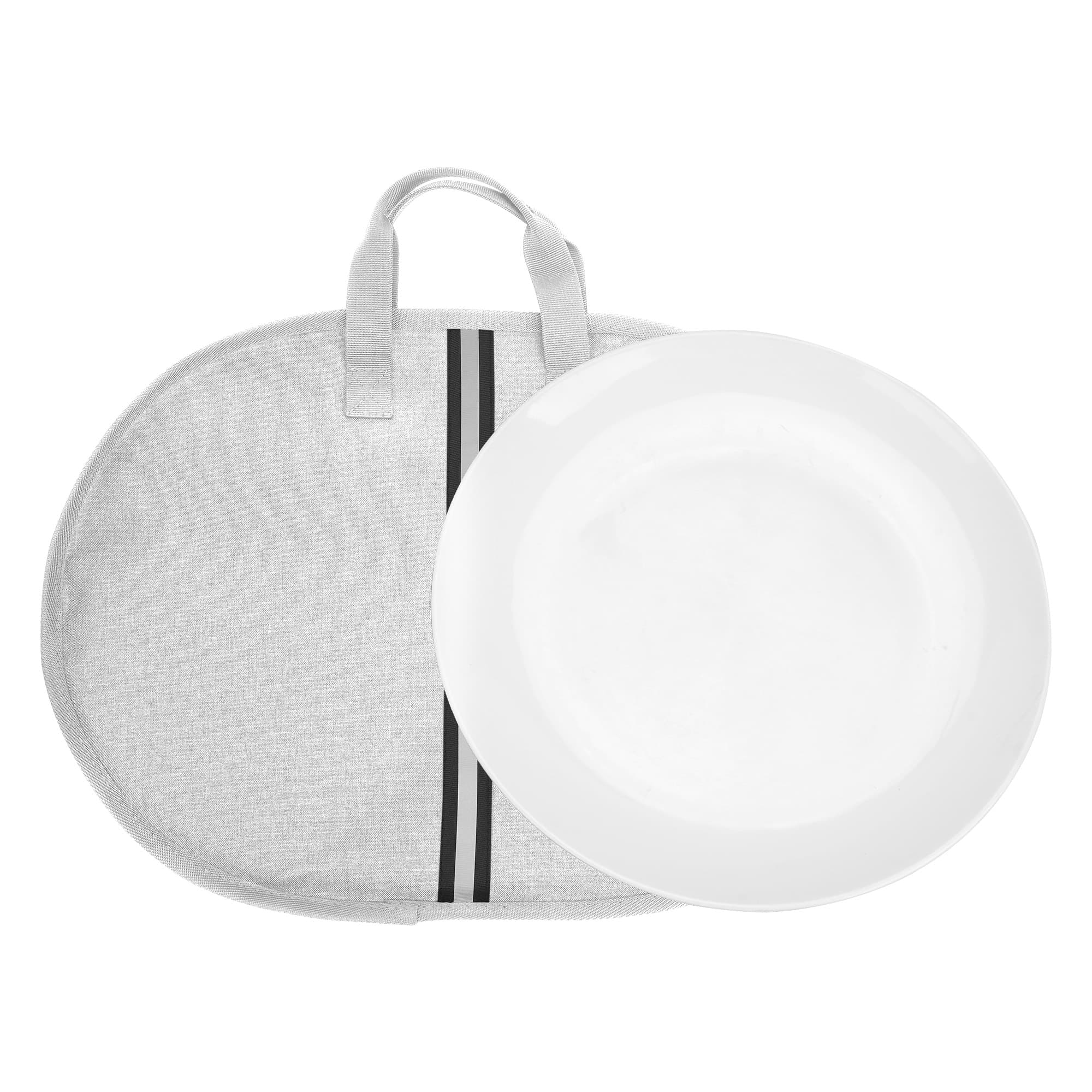 Kingshion Large Platter Storage Case - 22" x 17" - Stackable with Padded Interior - China Storage Containers for Plates and Serveware (Light Gray) - 1