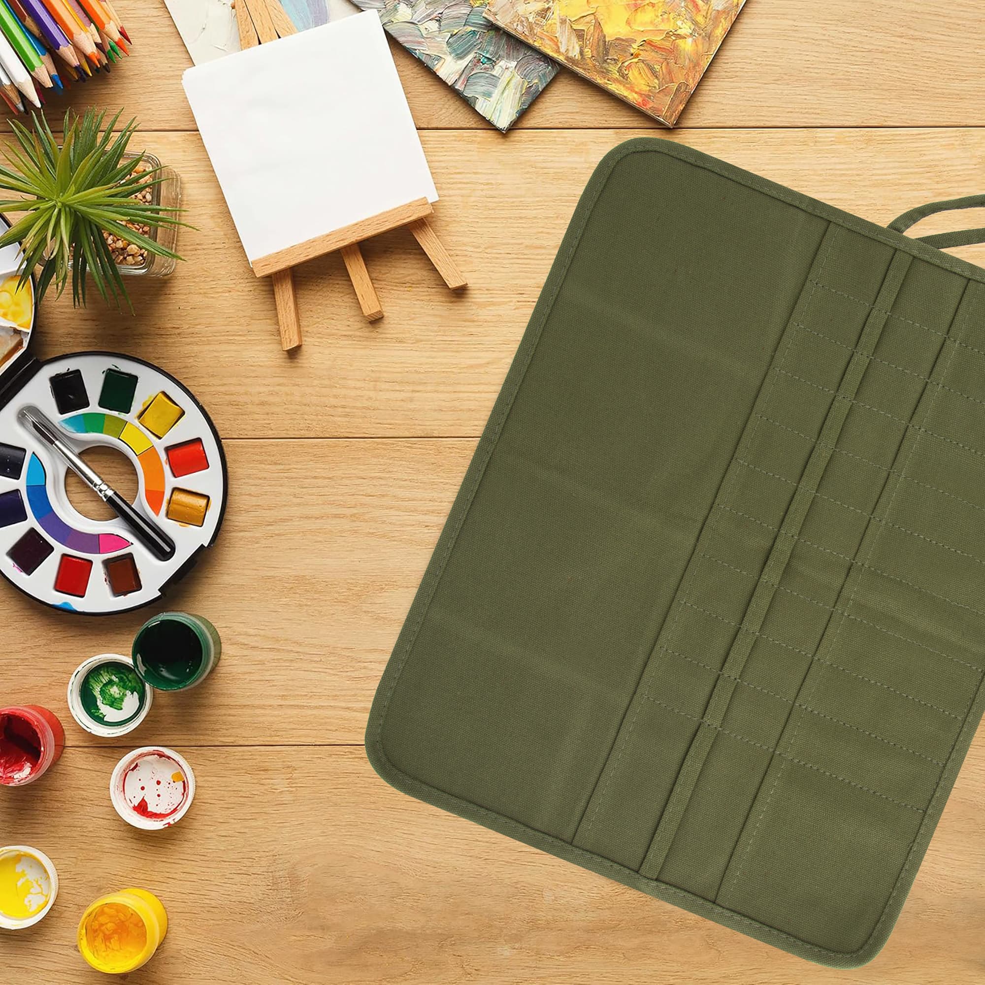 22 Slot Paint Brush Storage Bag, Canvas Roll Up Artist Paint Brush Pouch, Watercolor Gouache Oil Paint Brush Holder - 5