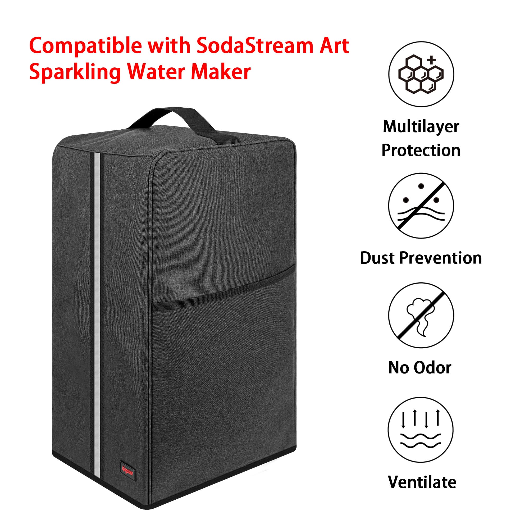 Kingshion Sparkling Water Maker Dust Cover with Handles & Side Pockets - Compatible with SodaStream Art & Majority Machines, Protective Cover 11"L x 9.8"W x 17.7"H, Dark Grey - 3