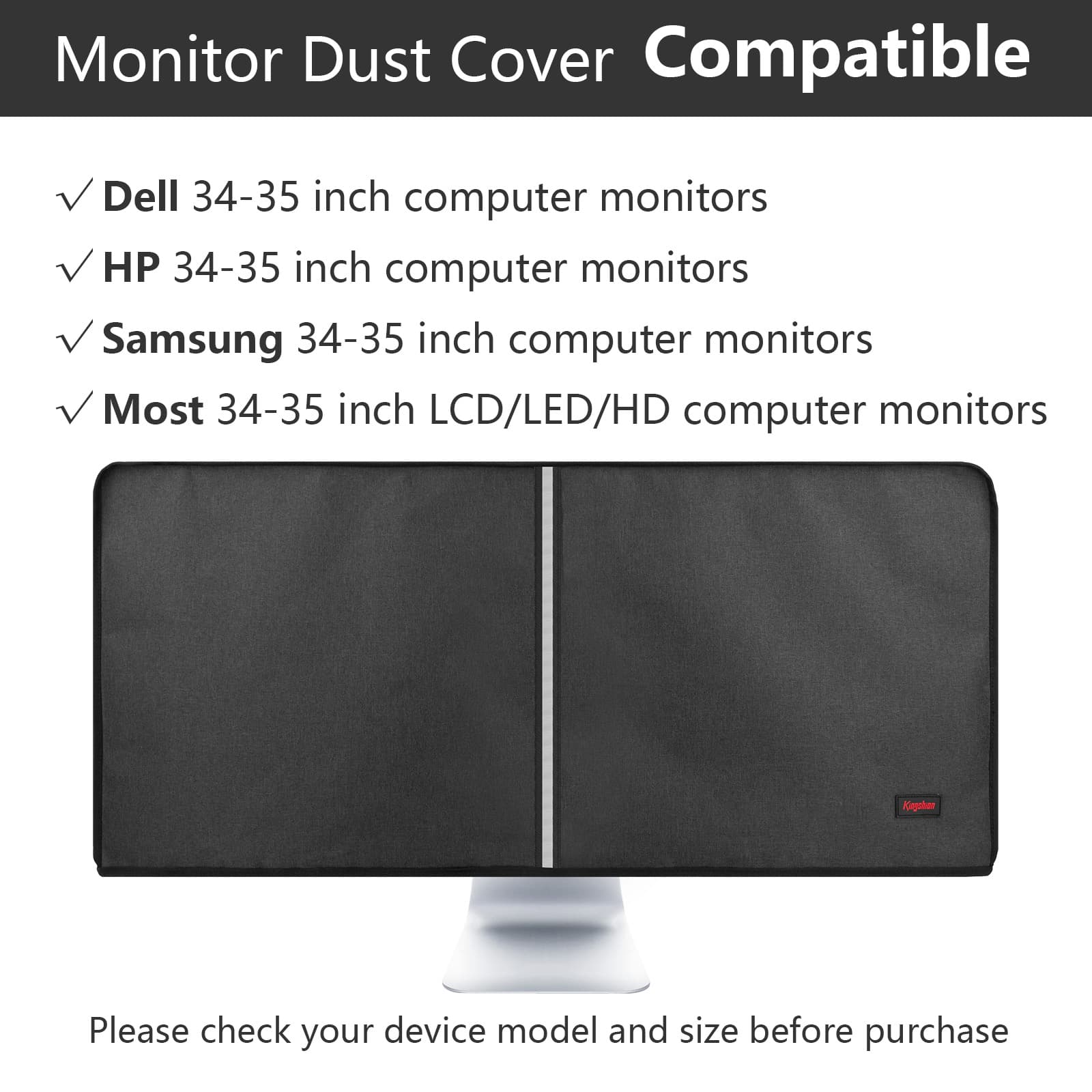Kingshion Monitor Dust Cover 34-35 inch Dustproof LCD, LED, HD Panel Case Compatible with 34-35 inch Samsung, HP, Dell, Smart Monitor Dust Cover Computer Screen Protector,PC,Desktop and TV- Dark Grey - 4