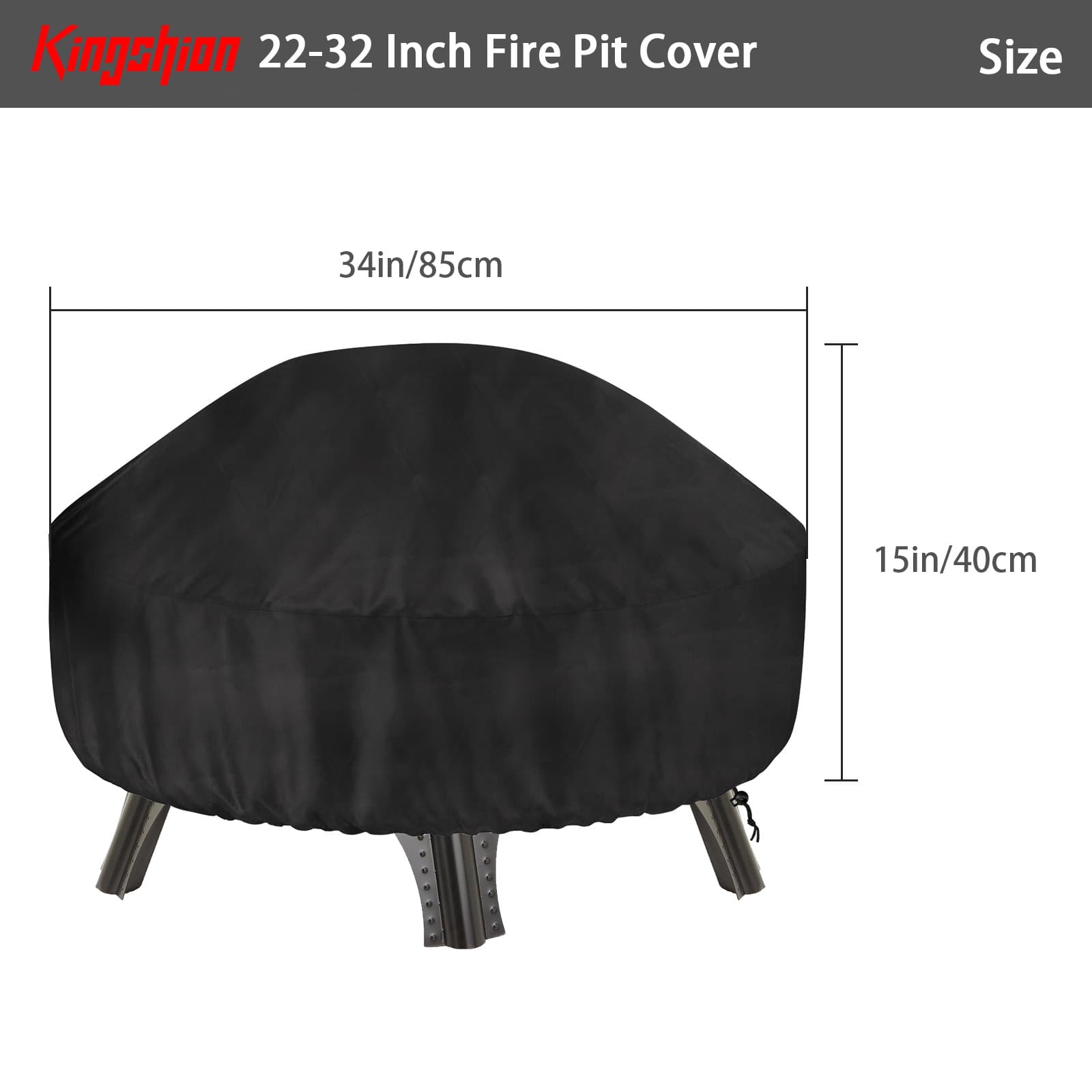 Kingshion 22-32 Inch Fire Pit Cover with Storage Bag, Dustproof Outdoor Fire Pit Table Cover, Heavy Duty Polyester Firepit Cover Round with Windproof Drawstring & Waterproof Layer, Black - 1