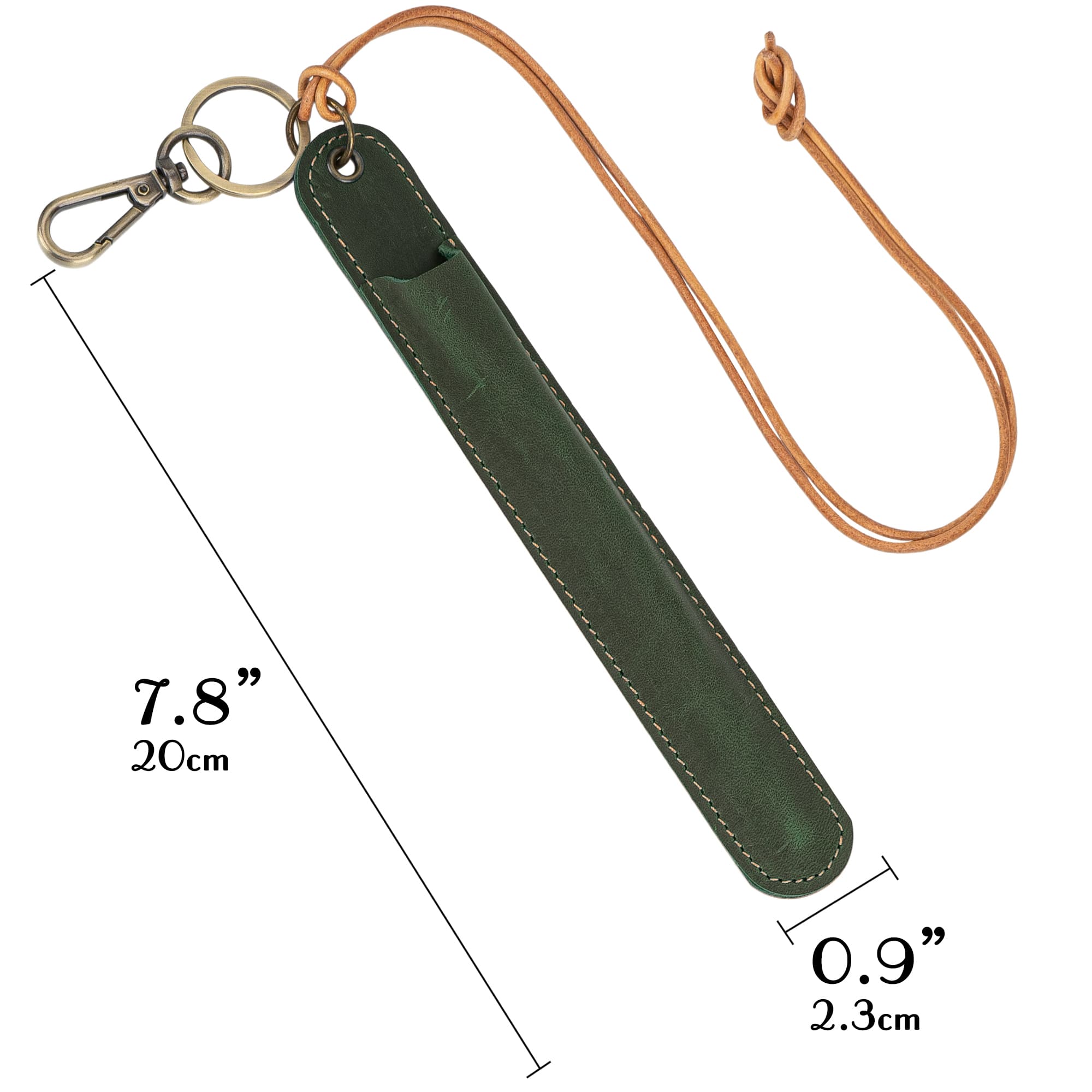 JANKINGS Genuine Leather Neck-Hanging Fountain Pen Pouch, Crazy Horse Green Pen Sleeve with Lanyard & Key Clip, 1-Pack - 1