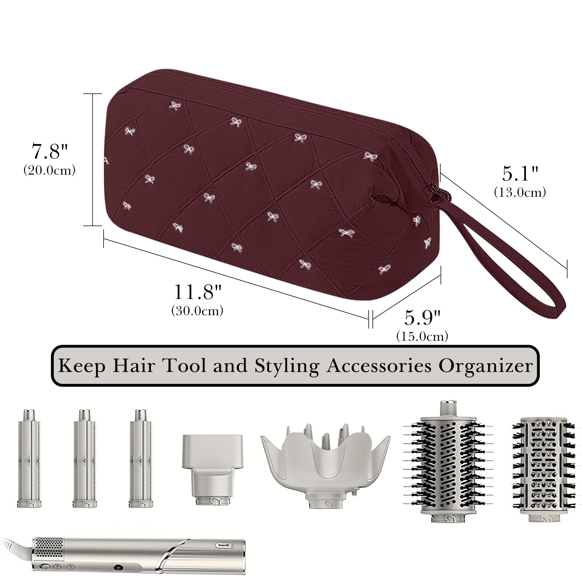 ReignSword Hair Tools Travel Bag Compatible with Shark FlexStyle, Dyson Airwrap, Revlon Hairdryer Case, Hair Styling Accessories Storage Waterproof Organizer (Angolan Red) - 6
