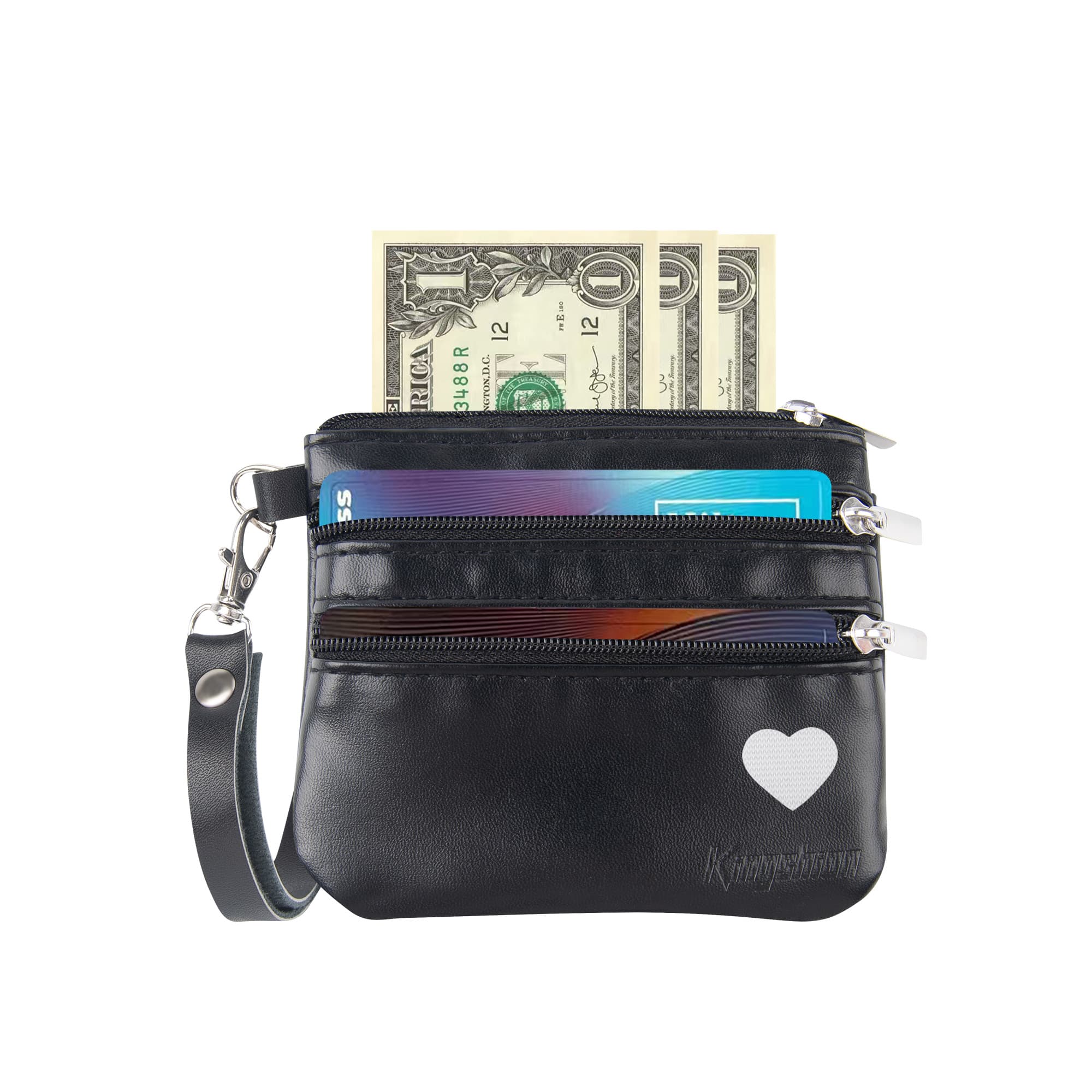 Mini Coin Purse Wallet with Detachable Wrist Strap & 12 Constellation Badges - PU Leather Small Wallet with Front Transparent ID Window, Top Large Cash Zipper Compartment, Back Double Zipper Pockets - 1