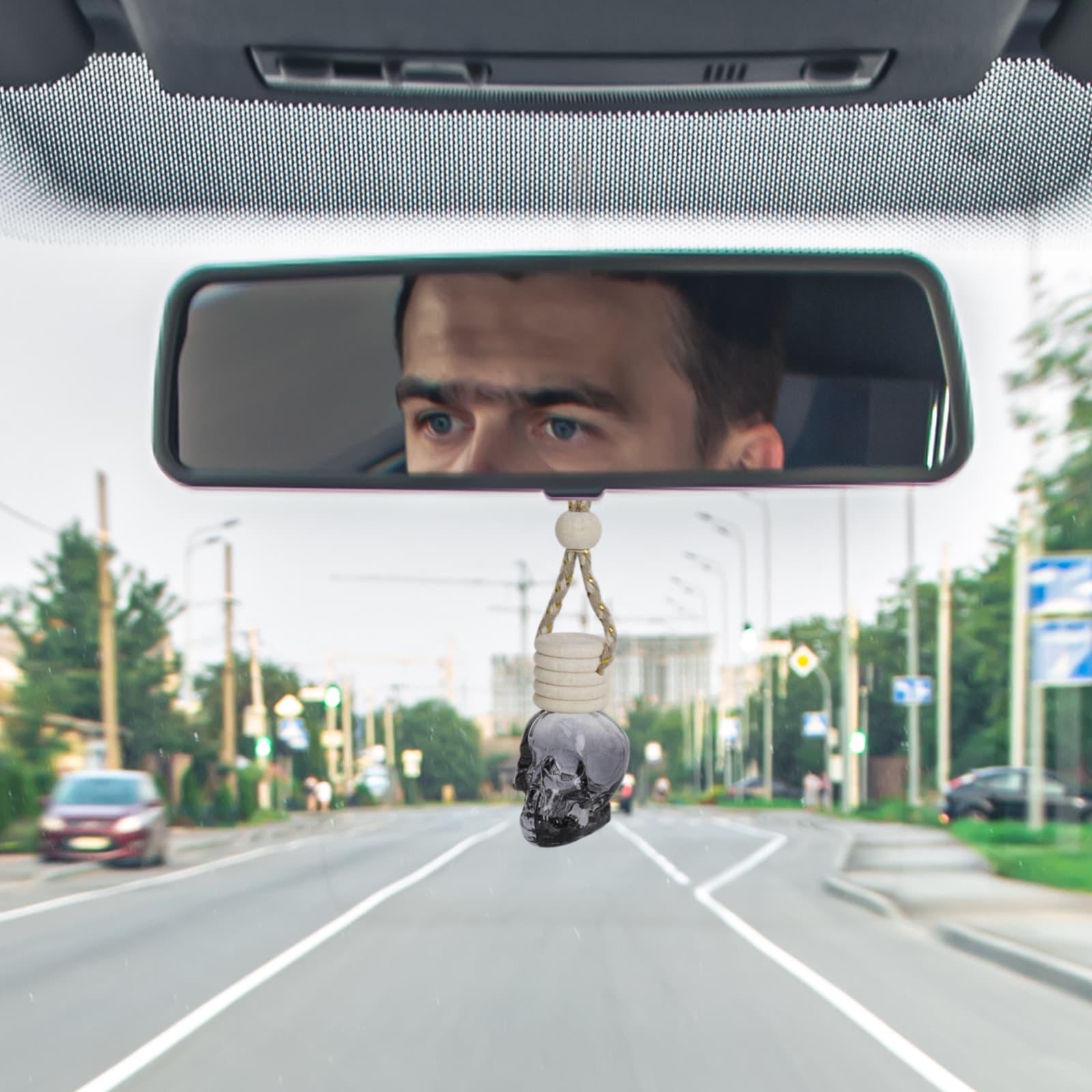 JANKOW Skull Air Freshener Car Hanging, Car Air Freshener Cars Diffuser Bottles, Refillable Perfume Bottles Pendant Auto Interior Decor for Essential Oil Fragrance Aromatherapy Bottle Ornament (6 Pcs) - 5