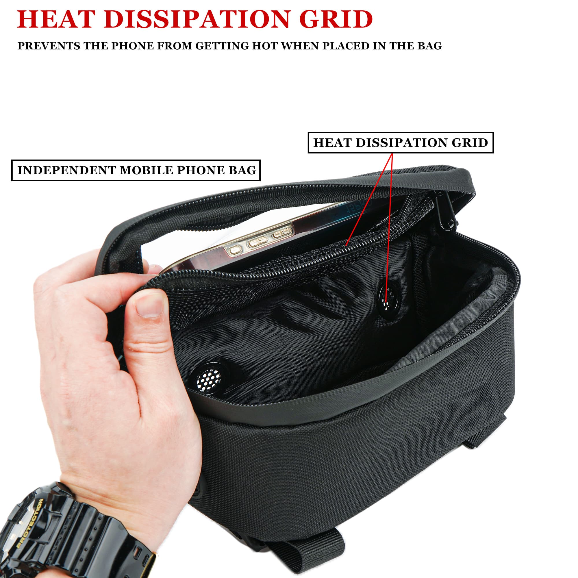 RidingRush Bike Handlebar Bag with Phone Holder – Waterproof Bicycle Handlebar Bag Front Frame Pouch with Touchscreen for Smartphones up to 7 Inches, Cycling Storage Bag for Road & Mountain Bikes - 5