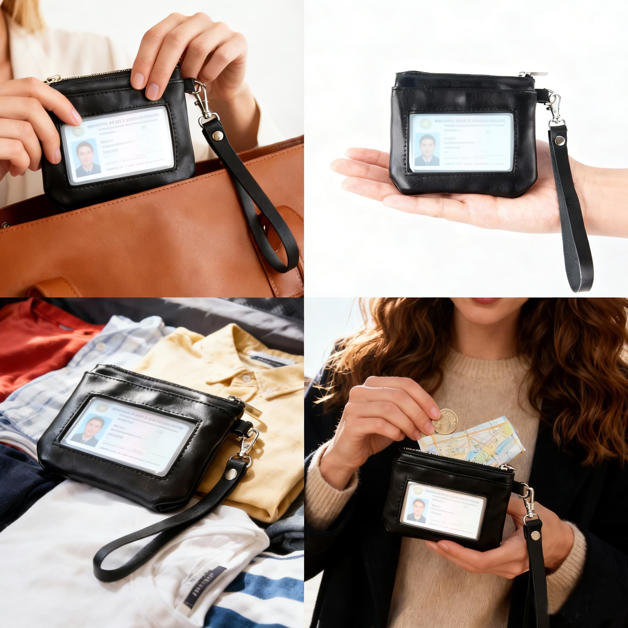 Mini Coin Purse Wallet with Detachable Wrist Strap & 12 Constellation Badges - PU Leather Small Wallet with Front Transparent ID Window, Top Large Cash Zipper Compartment, Back Double Zipper Pockets - 5