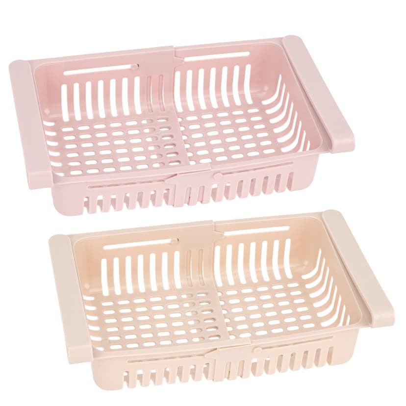 JANKOW Refrigerator Drawer Organizer 2 Packs Retractable Drawer Refrigerator Storage Box, Unique Design Pull Out Storage Box