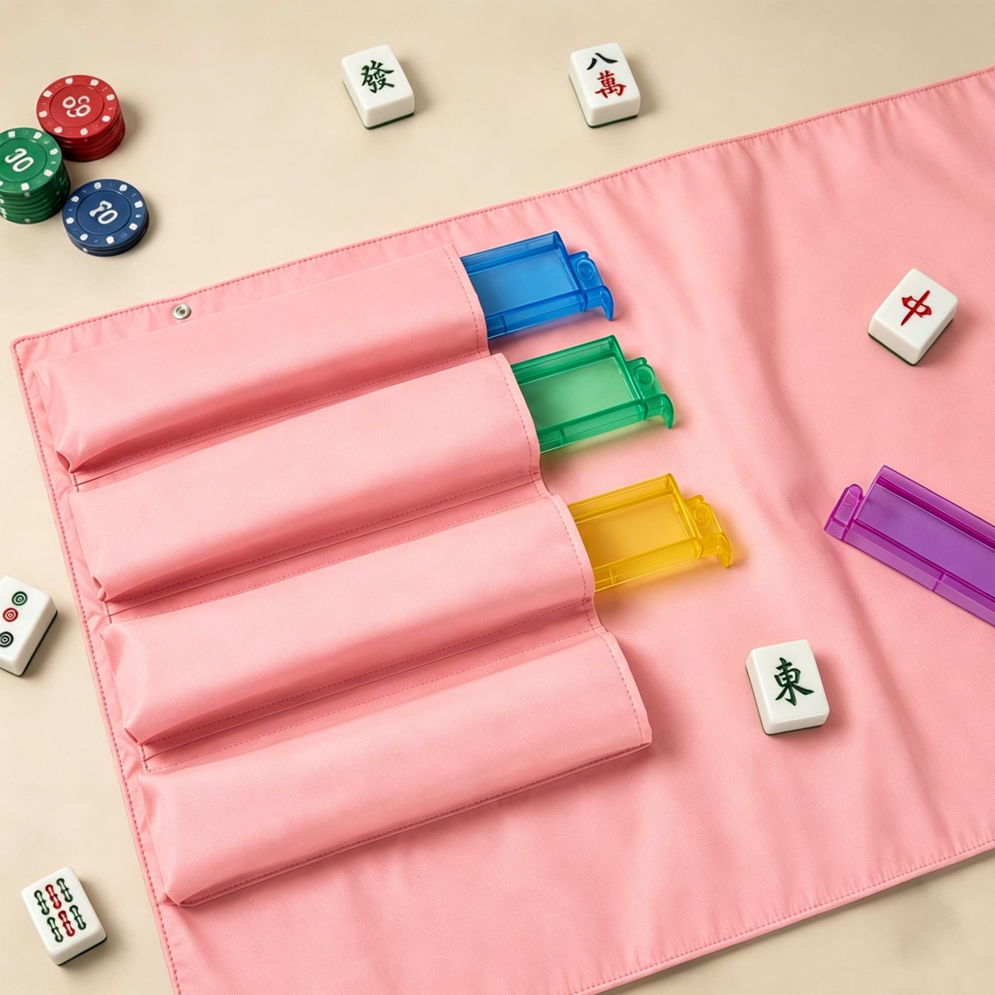ReignSword Roll-Up Mahjong Rack Bag, Portable Oxford Cloth Organizer for Mahjong Racks, Pushers & Accessories, Family Night Travel Case (Pink, 39 x 21 Inch) - 6