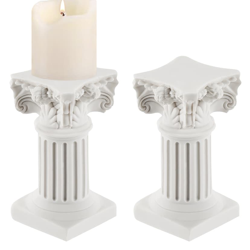 CAIRIAC Roman Pillar Statues Home Candle Holder, Small Pillar Candle Holders Set of 2, Mini Greek Column Pillar Resin Candle Stands Decorative Gifts, Candleholder Centerpieces for Tables (White)