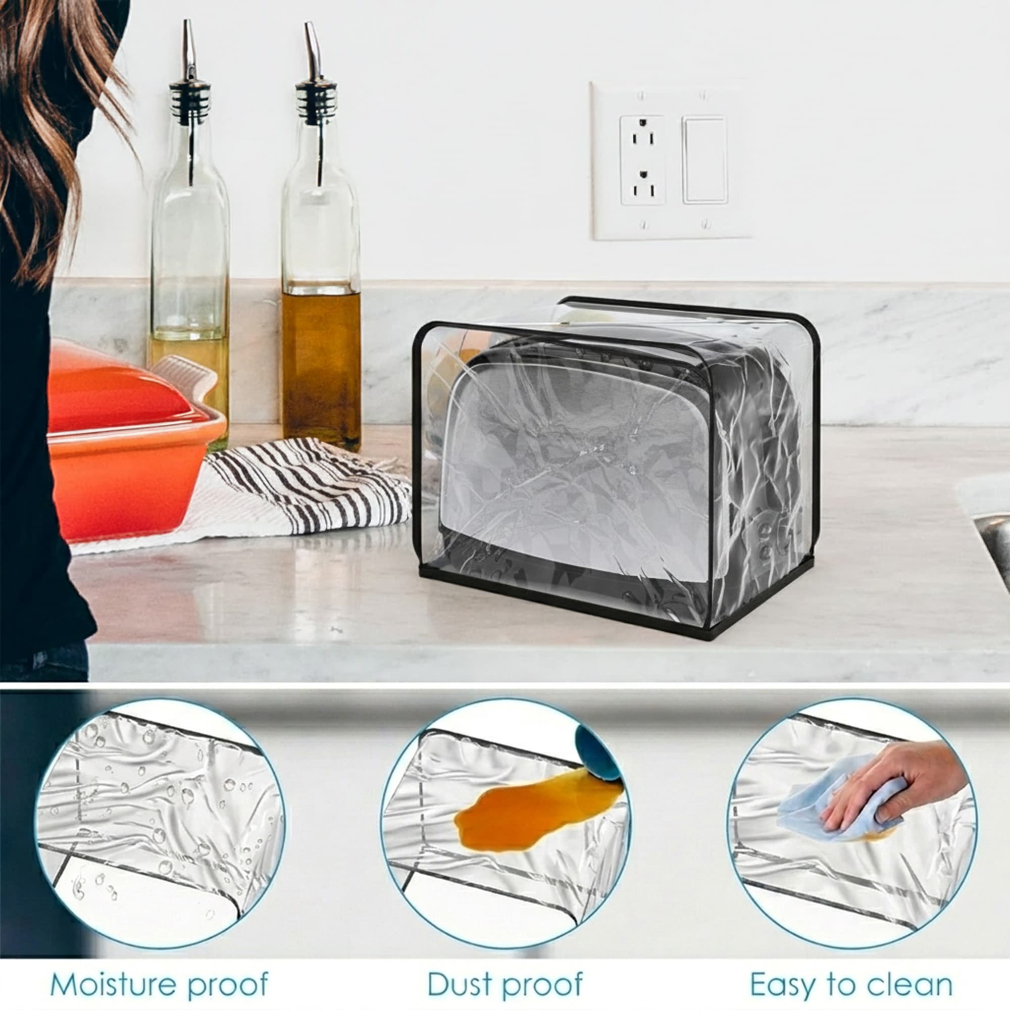 Kingshion Toaster Dust Cover for Most 2-slice Toasters, Dustproof Clear Bread Machine Toaster Oven Cover (Transparent) - 3