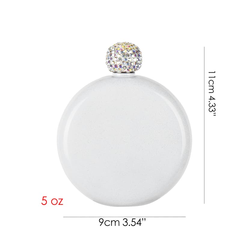 CAIRIAC Cute Flask for Women, 5Oz 304 Stainless Steel Flask for Whiskey Liquor, Coating Liquor Flasks with Rhinestone Lid and Funnels, for Women Girls Wedding Birthday Gift (White)
