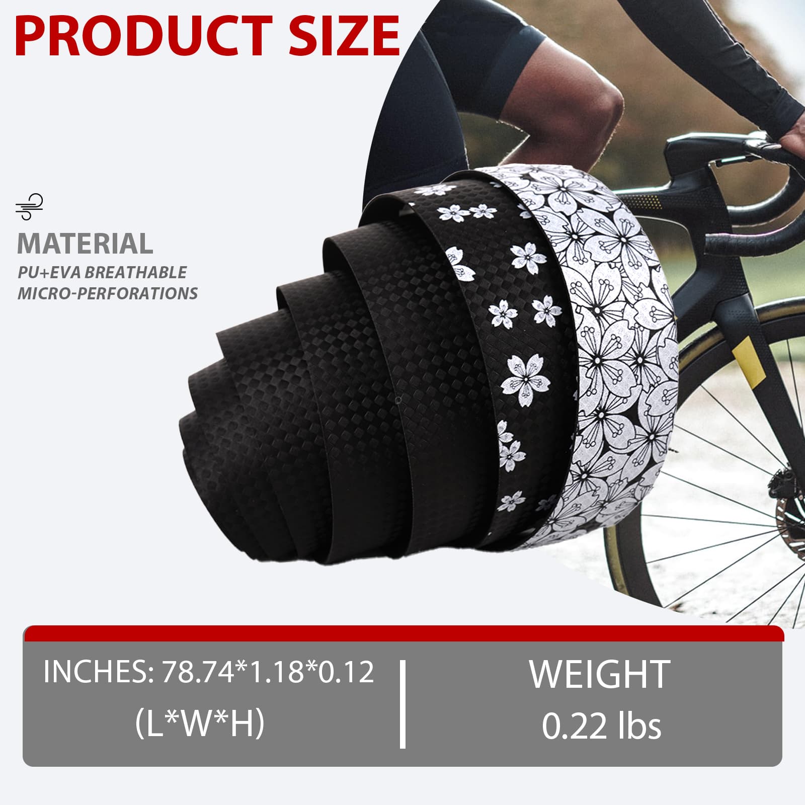 RidingRush Bike Grip Tape for Road Bike – Anti-Slip PU+EVA Bar Tape, 3mm Thick Bicycle Grip Wrap, Breathable Bike Handlebar Tape for Gravel or Racing - 3