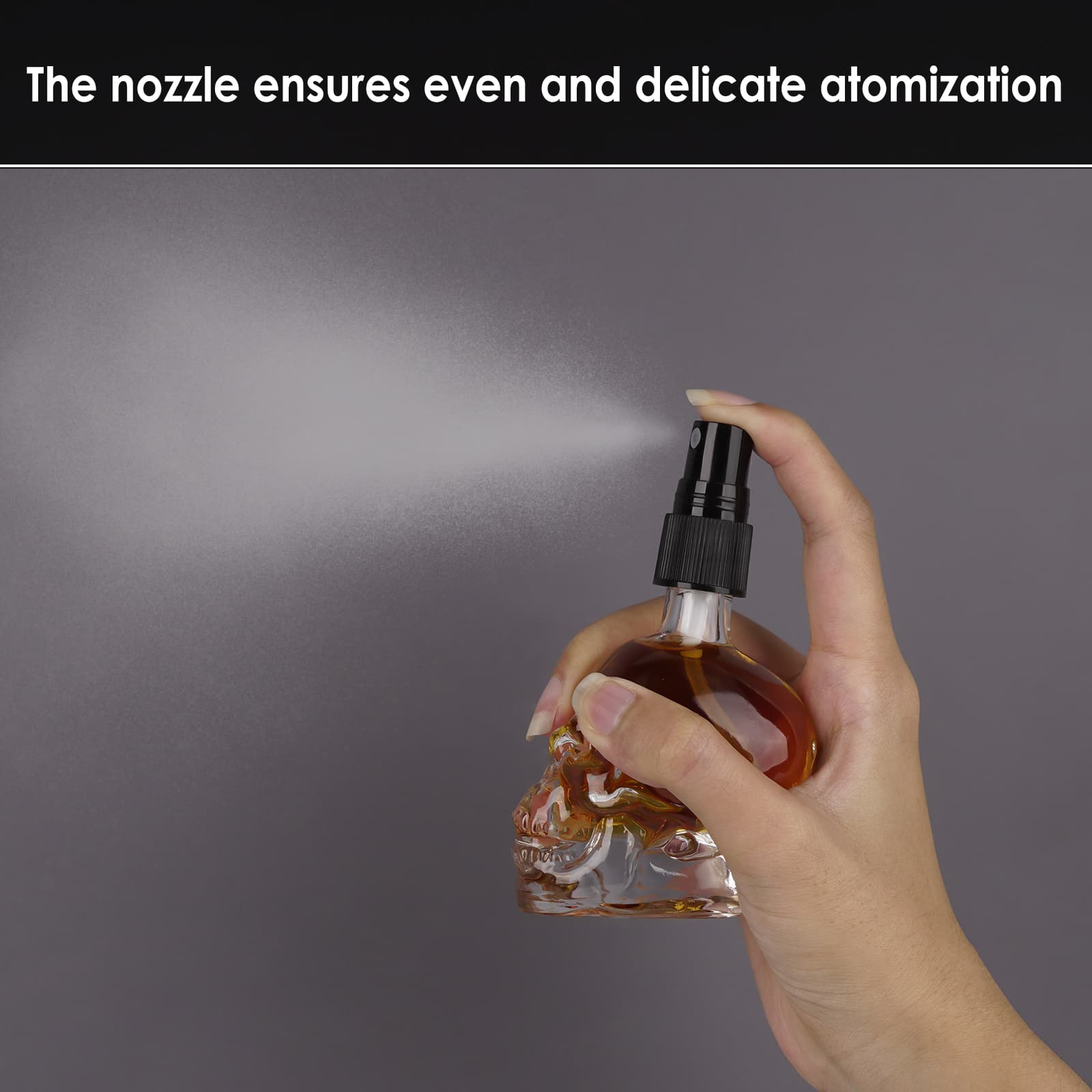 JANKOW Skull Shaped Spray Bottle, Skull perfume bottle, 60ml Skull perfume bottles empty, Refillable Liquid Travel Accessories, Suitable for Travel, Business Trips, Family Bathrooms (3 Pcs) - 3