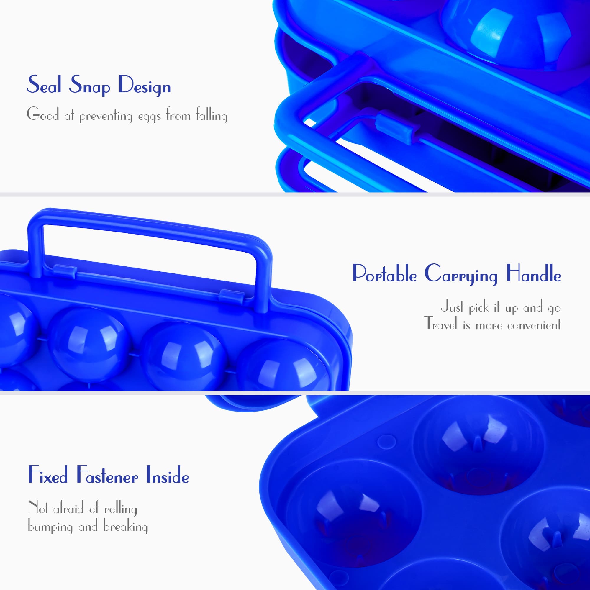 JANKOW 2 PCs Portable Egg  Carrier with Handle, 24 Grids Camping Holder for Eggs, Portable Container for Travel, Outdoor Hiking, Picnic(Green and Blue) Gift: 2 x Flowers - 2