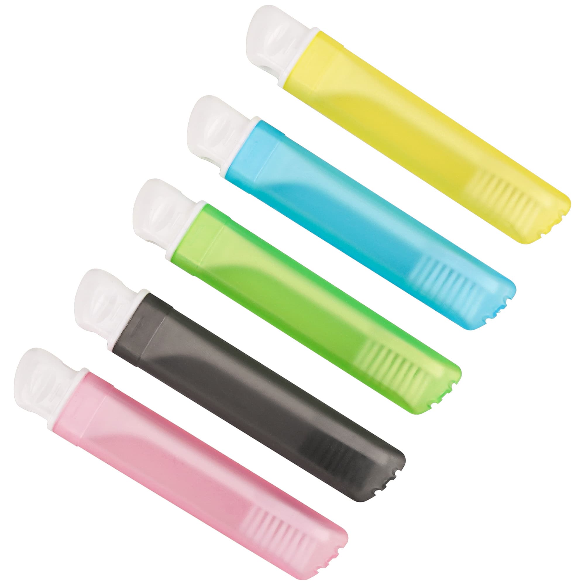 JANKOW Portable Folding Disposable Toothbrush, 5-Pack Travel Toothbrushes with Hygienic Caps, Plastic, Blue/Green/Black/Yellow/Pink – Compact for Travel, Office, Gym, Camping - 4