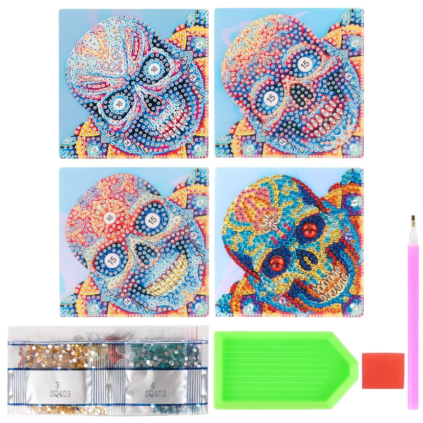 JANKOW 5D Diamond Painting Bookmarks Kits Skull Shaped Drill Diamond Art Bookmark, Skull Bookmark DIY Diamond Art Bookmarks for Book Lovers, Art Adult Beginner (5 Pieces Skull)