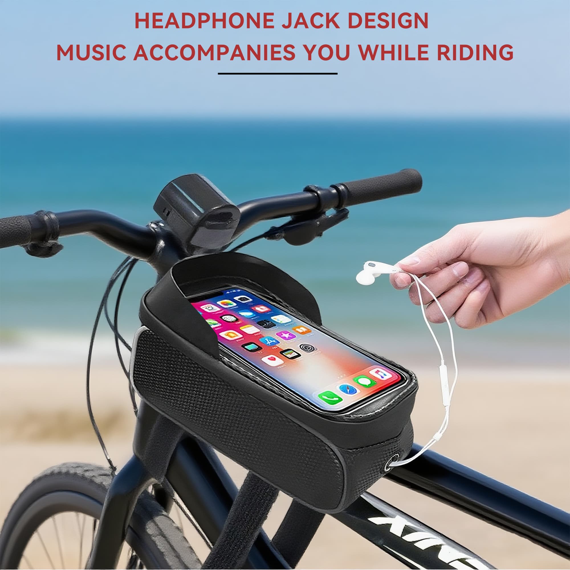 RidingRush Waterproof Bike Phone Bag – Touchscreen Frame Bag for Phones up to 7 Inches, Reflective Strips, Earphone Hole, Ideal for Cyclists - 6