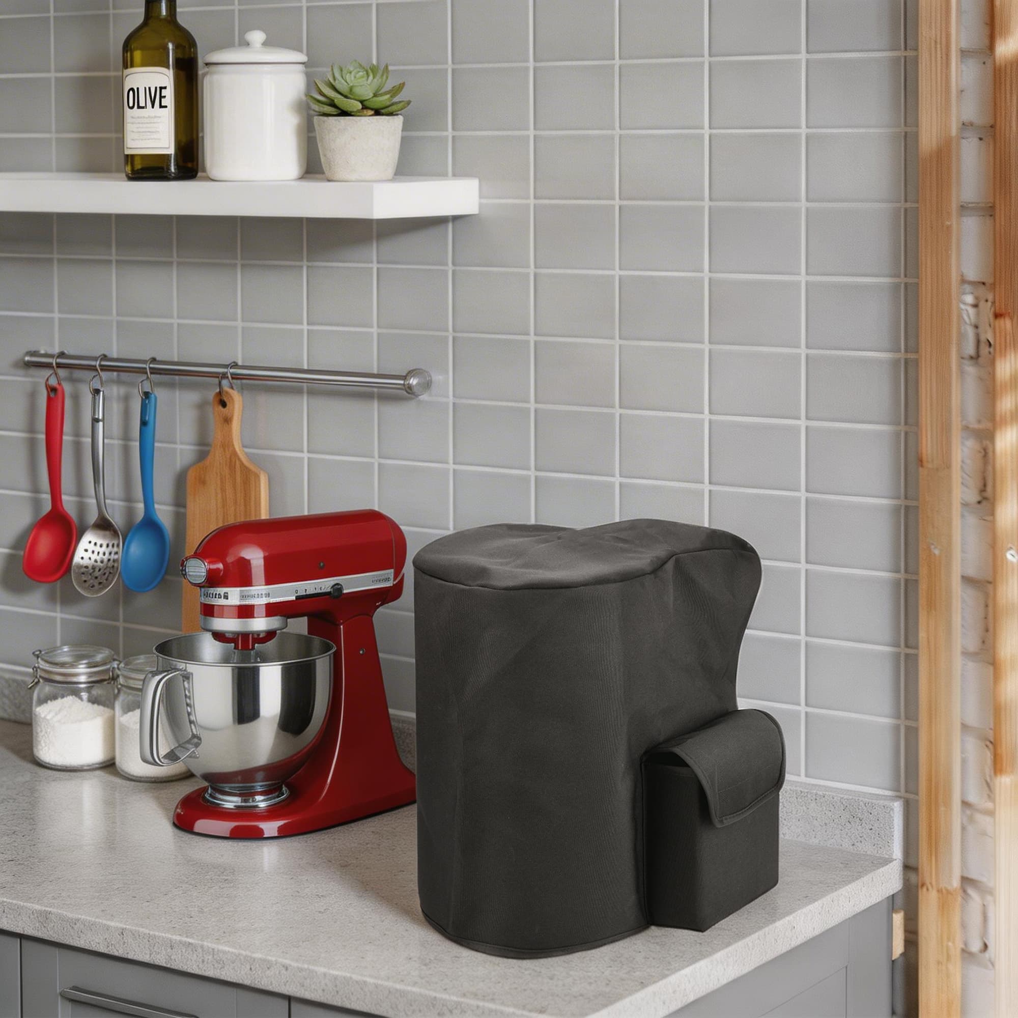 ReignSword Stand Mixer Cover Compatible with KitchenAid Artisan 5 Quart Tilt-Head Mixer, Nylon Dust Cover with Storage Pocket, Kitchen Appliance Protective Cover (Black) - 5