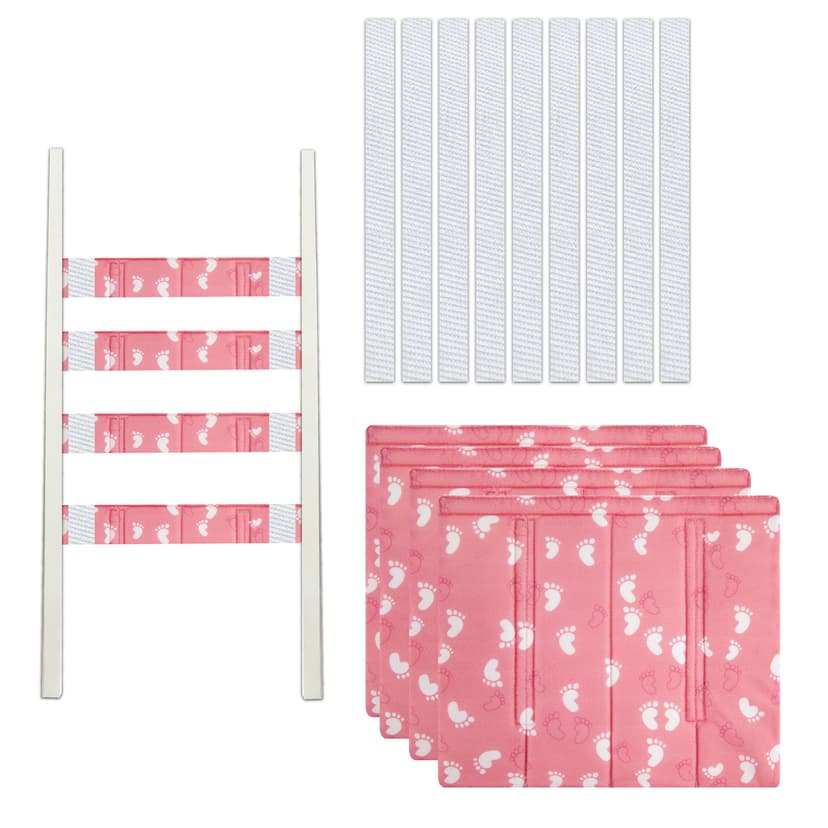 4Pcs Bunk Bed Ladder Pads, 30 x 25cm Bunk Ladder Cover with 8 Adjustable Straps, Comfortable Step Pads for Loft Bed, Suitable for Safe and Comfortable Climbing, Pink Foot