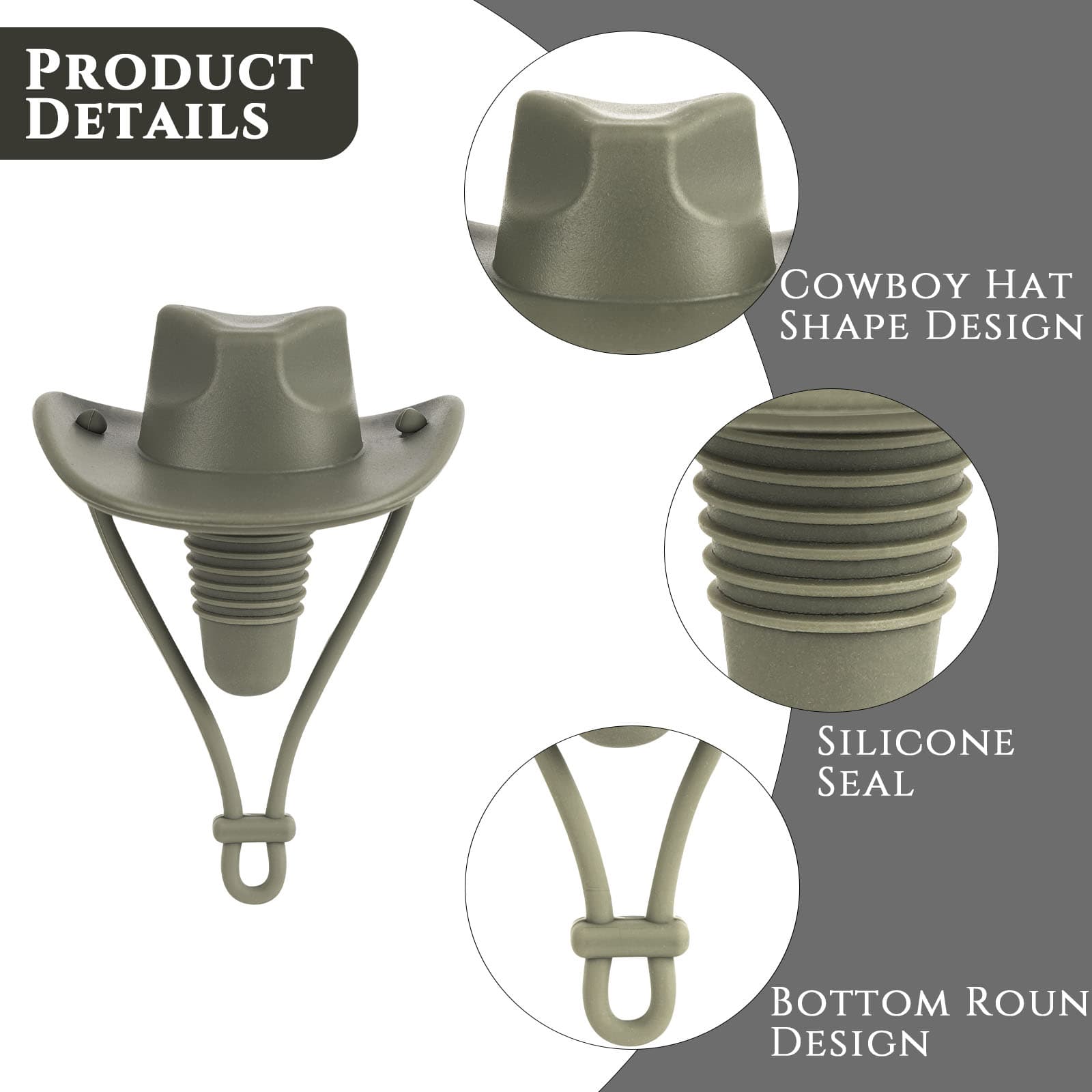 JANKOW Reusable Silicone Wine Stoppers Cowboy Hat Kitchen Decor, Wine Bottle Seal (1 Pack/Green) - 2